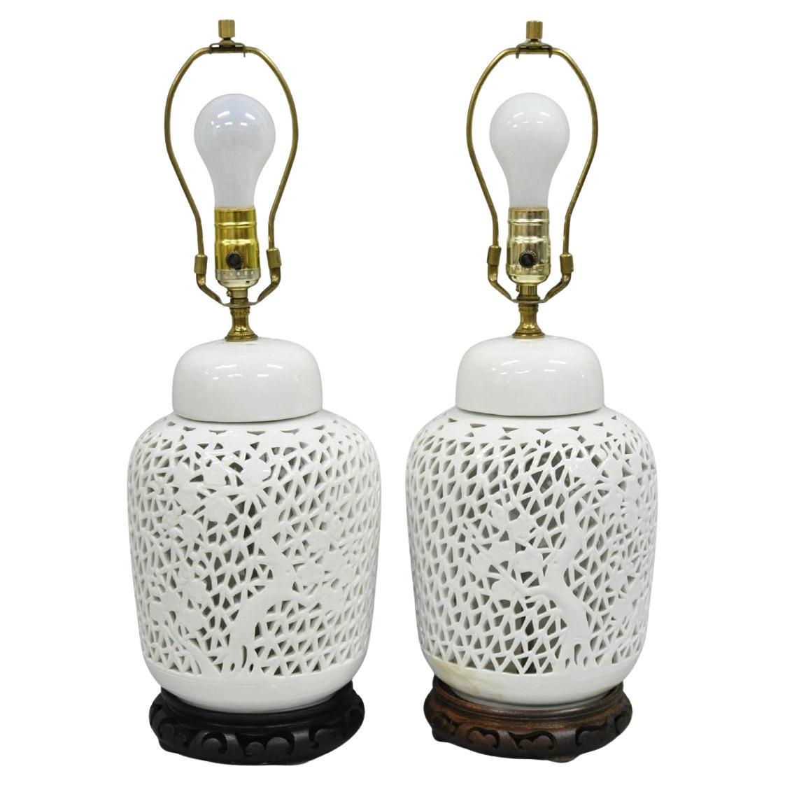 Chinoiserie Weiß Blanc De Chine Porzellan Ingwer Glas Orientalische Tischlampe Paar