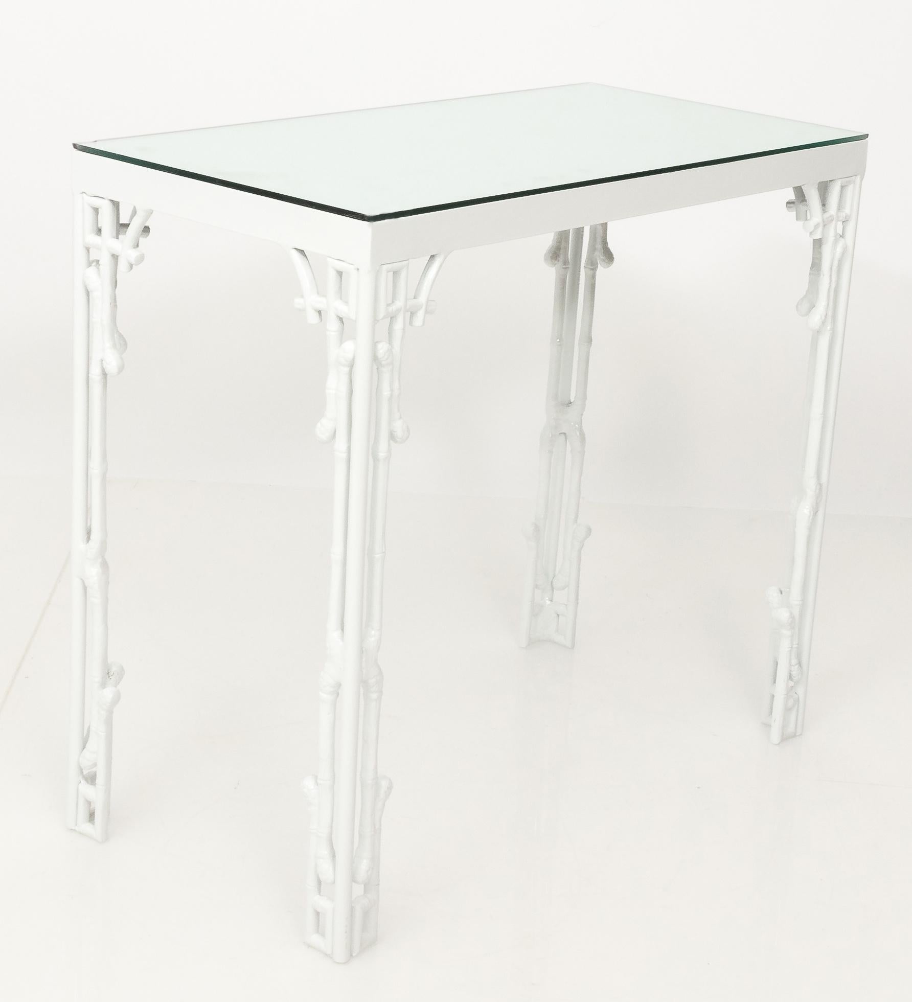 American Chinoiserie White Metal Bamboo Style Console and Bench