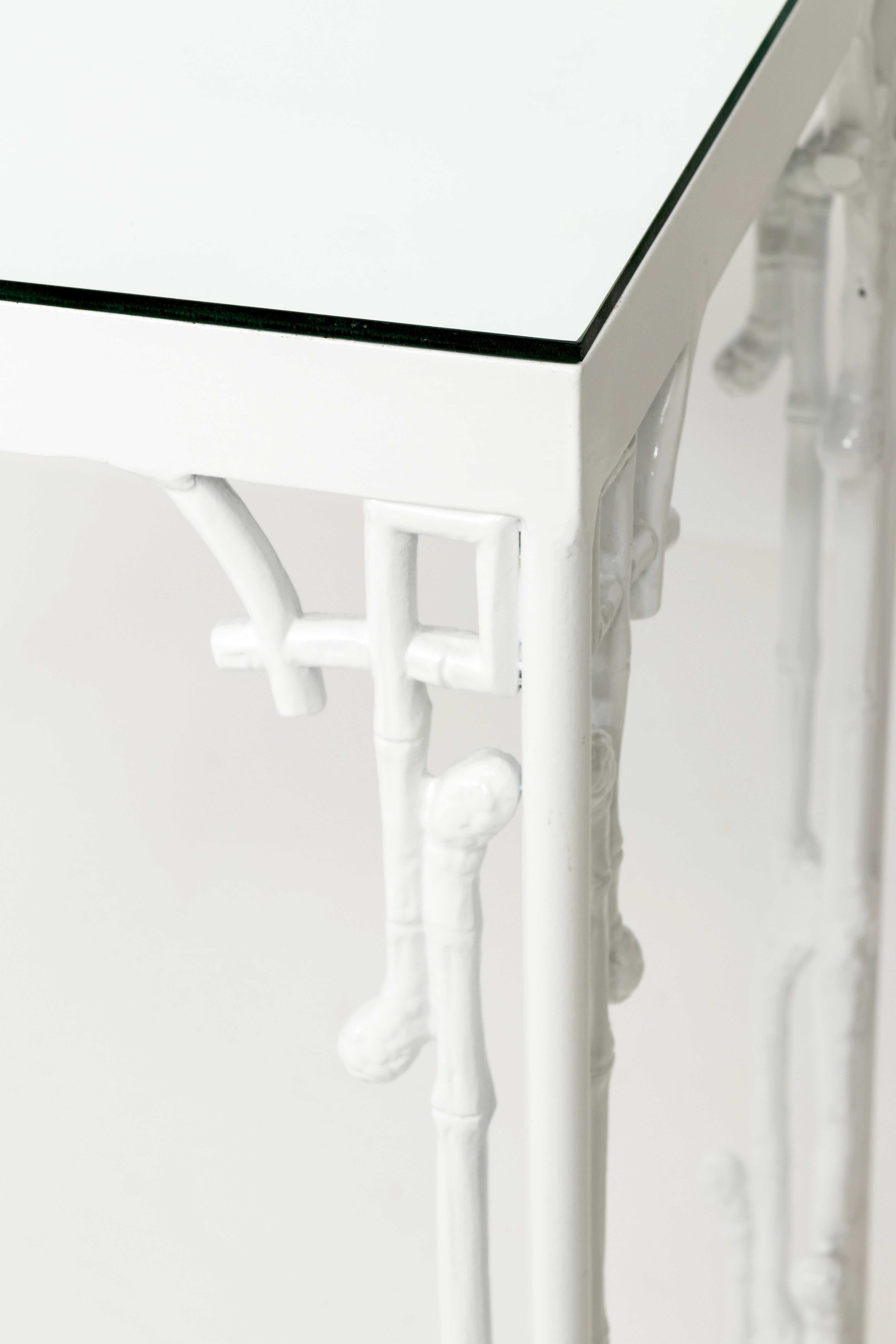Powder-Coated Chinoiserie White Metal Bamboo Style Console and Bench