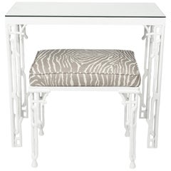 Chinoiserie White Metal Bamboo Style Console and Bench