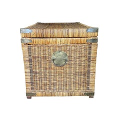 Chinoiserie Wicker Blanket Chest or Trunk with Brass Hardware