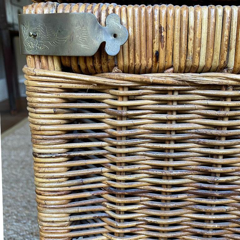 Southeast Asian Chinoiserie Wicker Blanket Chest or Trunk with Brass Hardware