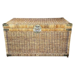 Vintage Chinoiserie Wicker Blanket Chest or Trunk with Brass Hardware