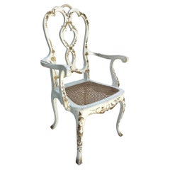 Chinoiserie Wood Arm / Desk Chair with Cane Seat