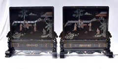 Chinoiserie Wood Screen Room Dividers, Pair