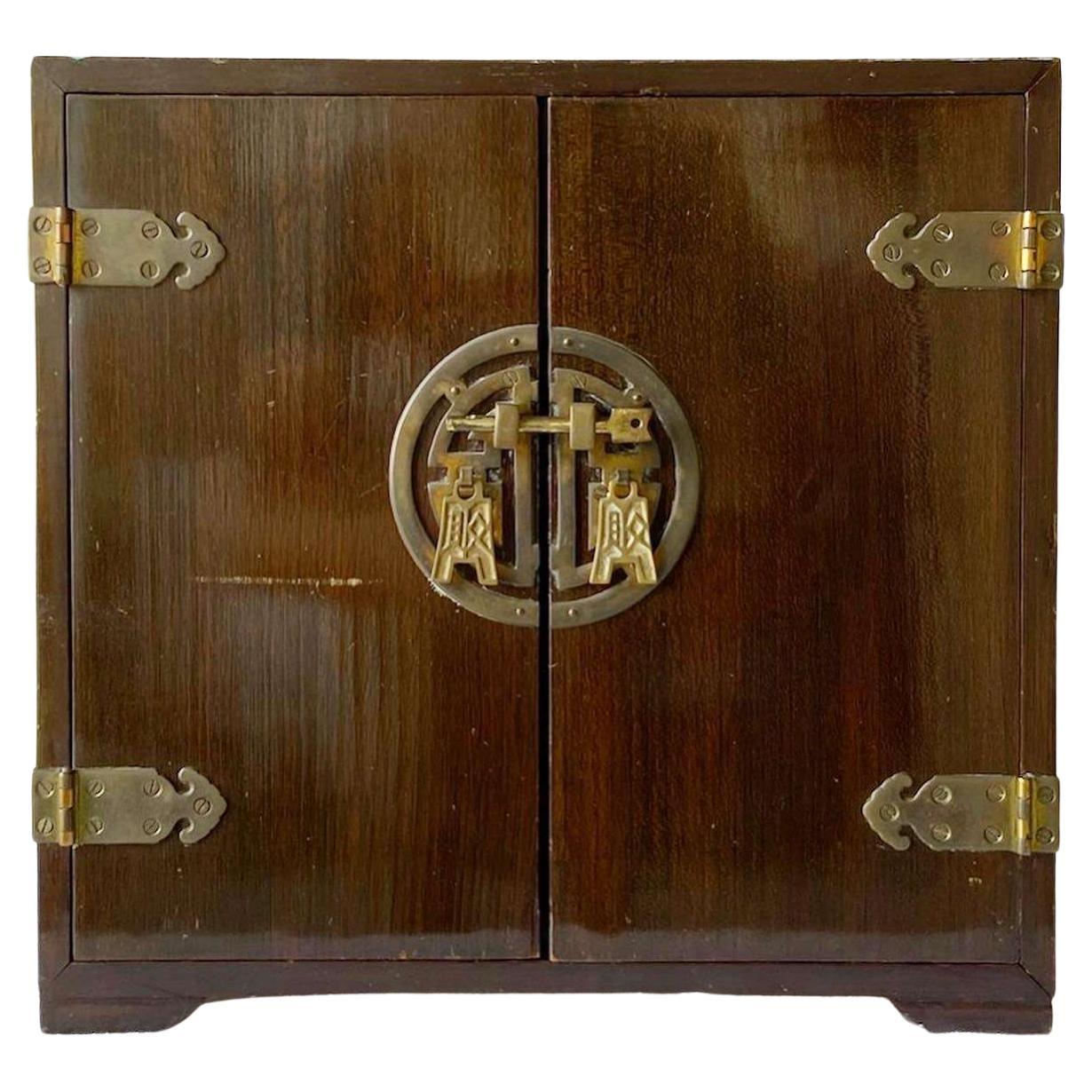 Chinoiserie Wooden and Brass Jewelry Chest For Sale