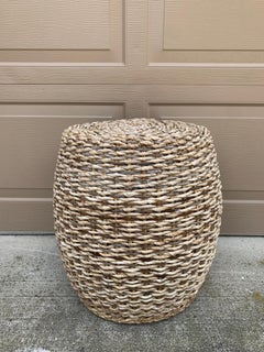 Chinoiserie Woven Rattan Garden Stool or Side Table