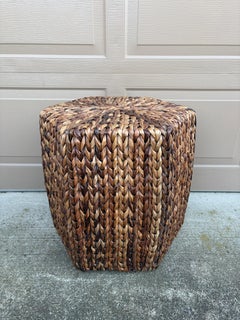 Chinoiserie Woven Rush Hexagonal Garden Stool or Side Table