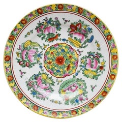 Chinoiserie Yellow Famille Jaune Decorative Floral Motif Wall Plate