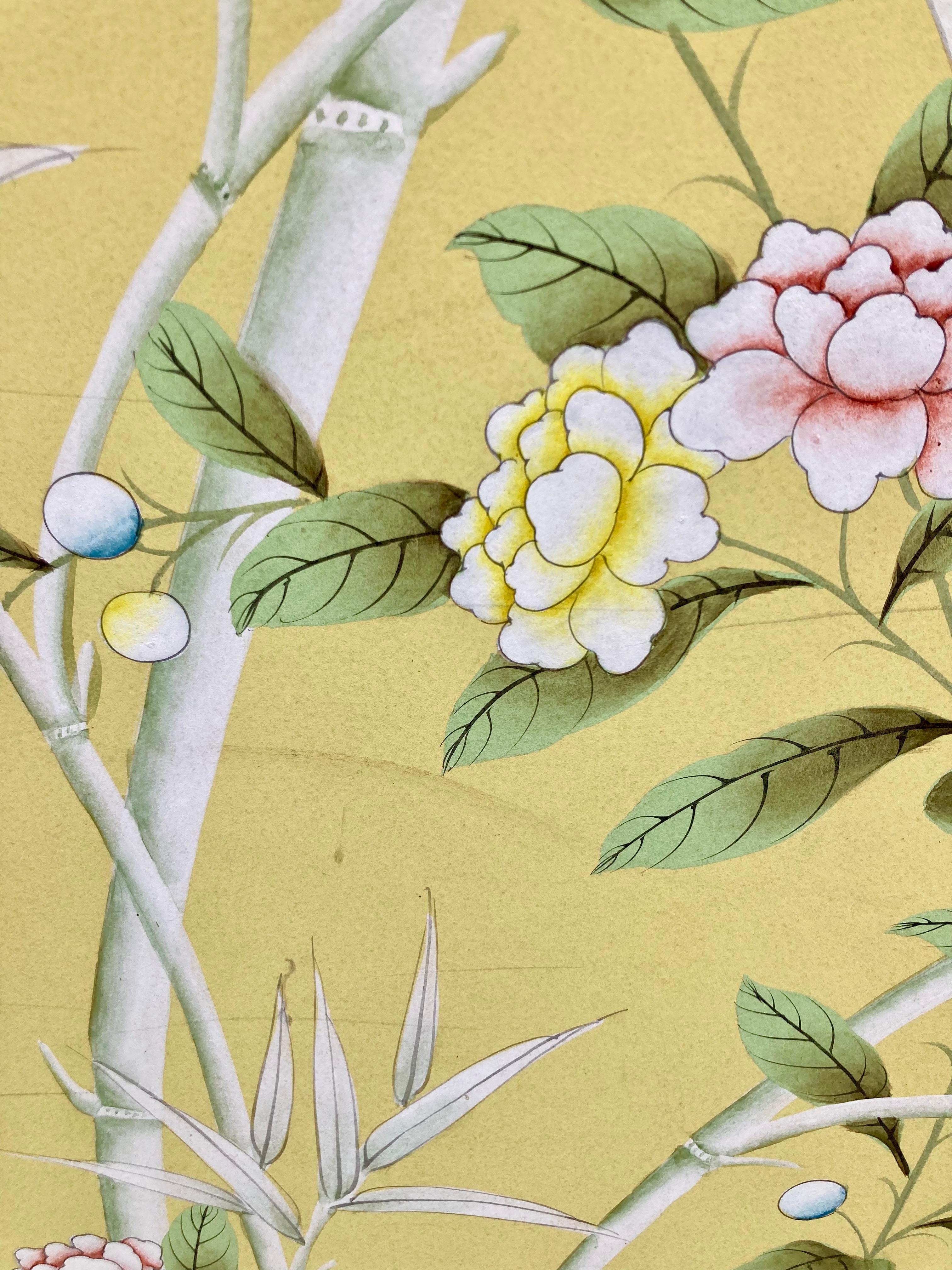 Chinoiserie Yellow Wallpaper Panels, a Pair For Sale 6