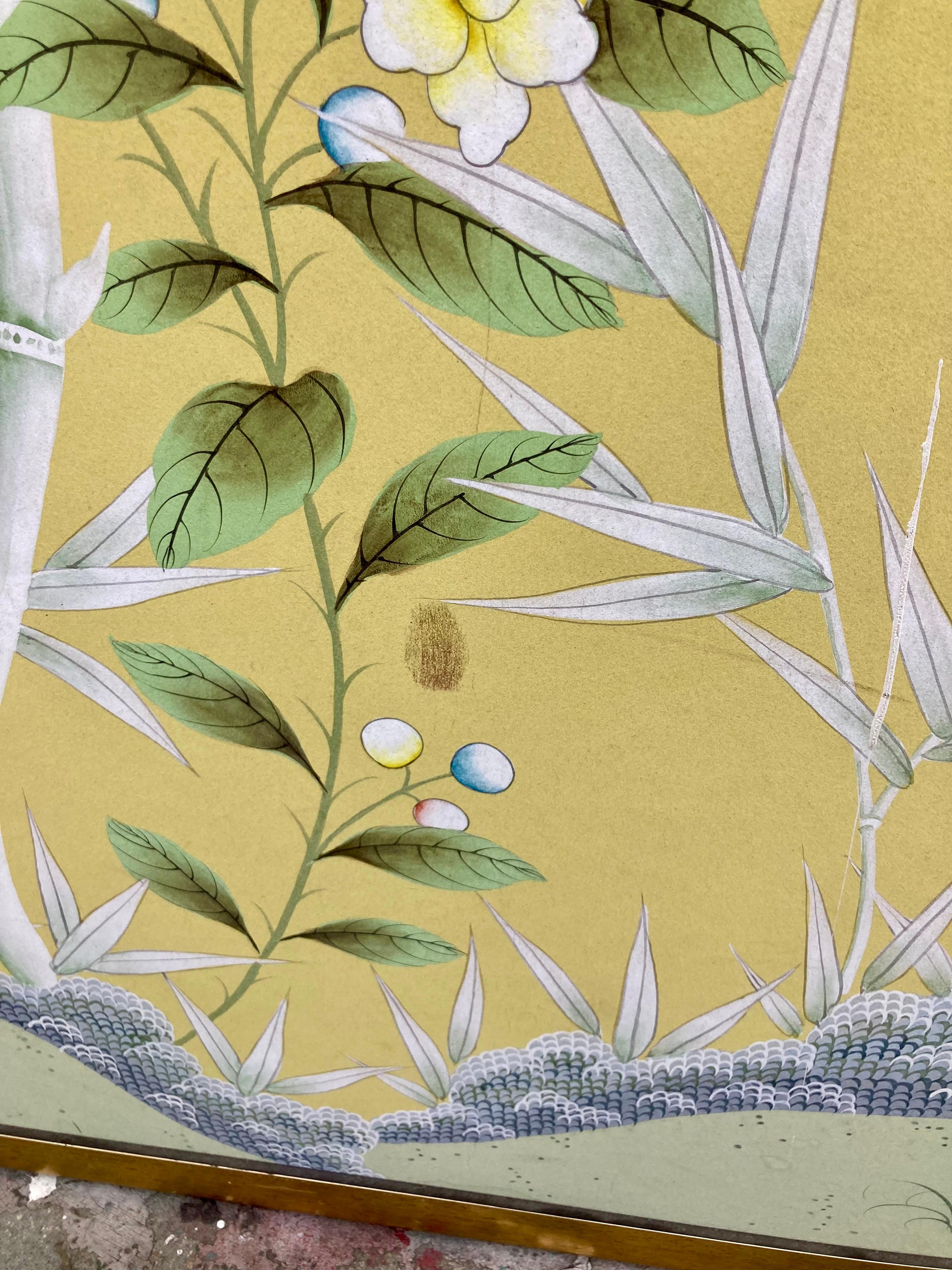 Chinoiserie Yellow Wallpaper Panels, a Pair For Sale 2