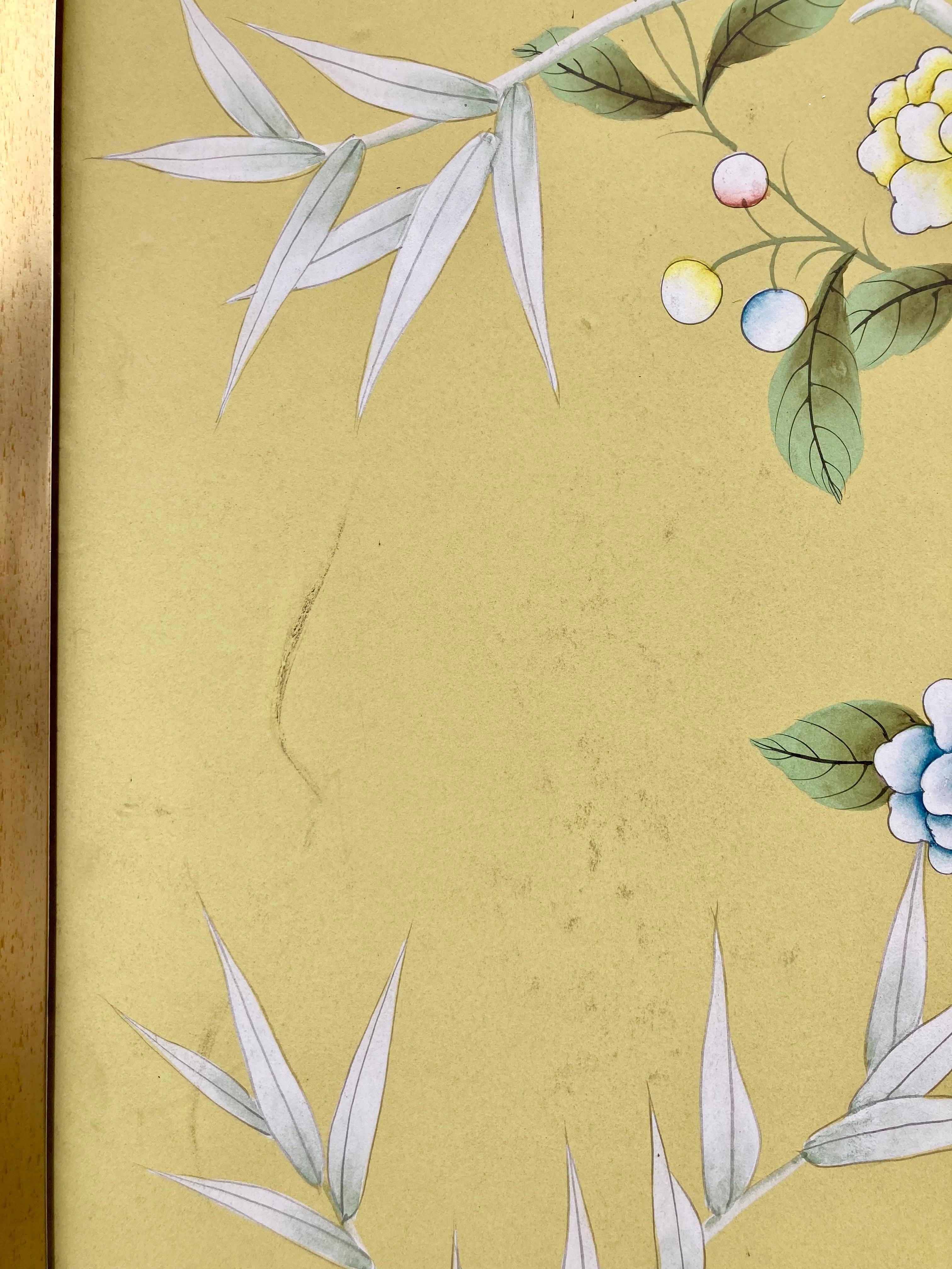 Chinoiserie Yellow Wallpaper Panels, a Pair For Sale 3