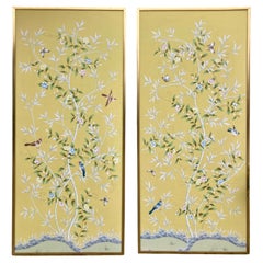 Chinoiserie Yellow Wallpaper Panels, a Pair
