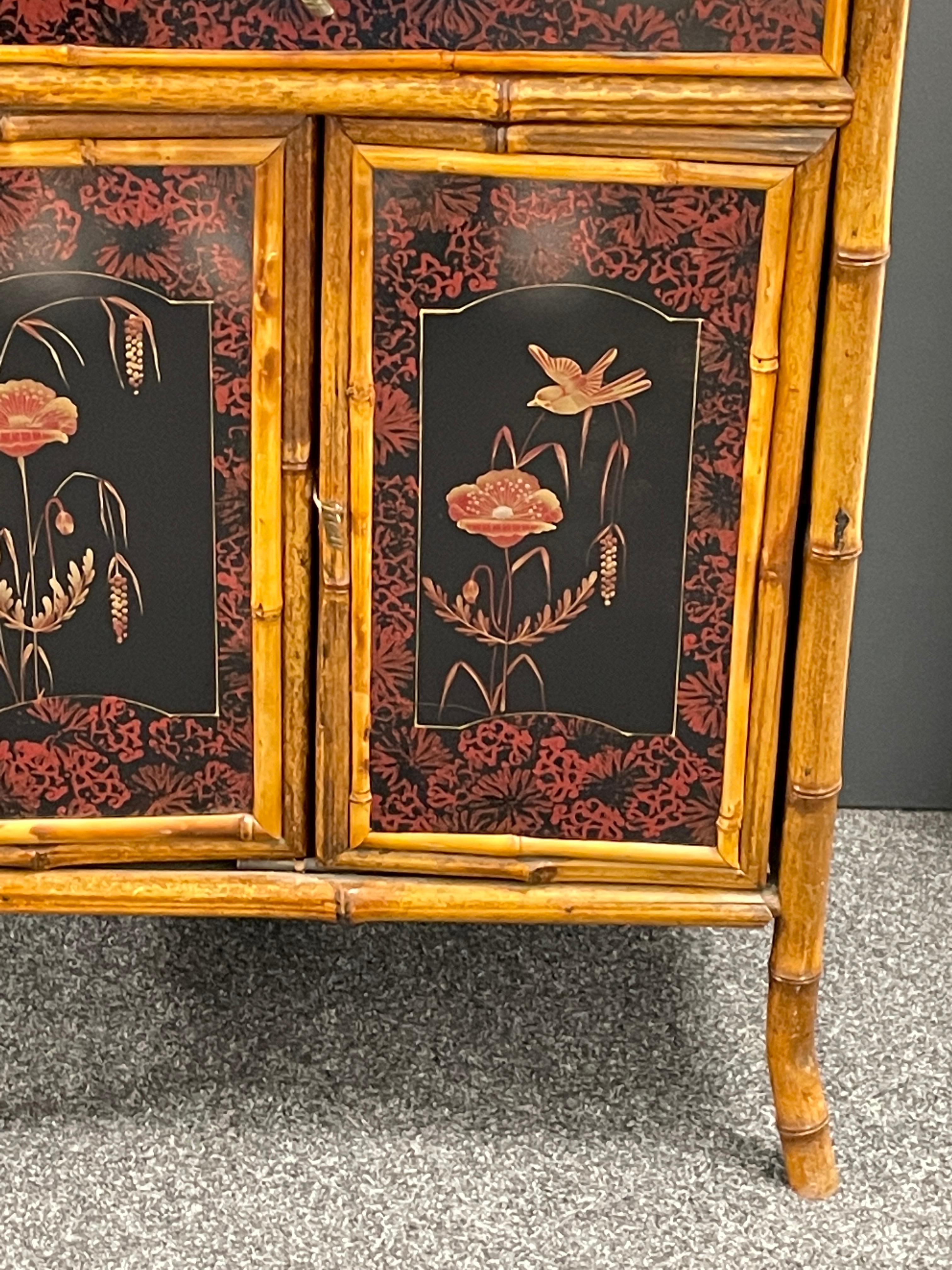 Chinoiseries Wood Rattan Bamboo Cupboard with Drawer Art Nouveau German, 1910s In Good Condition In Nuernberg, DE