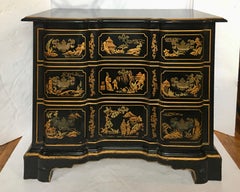 Chinoiserie Asian Style Serpentine Chest Dresser and Wall Mirror Set by Drexel
