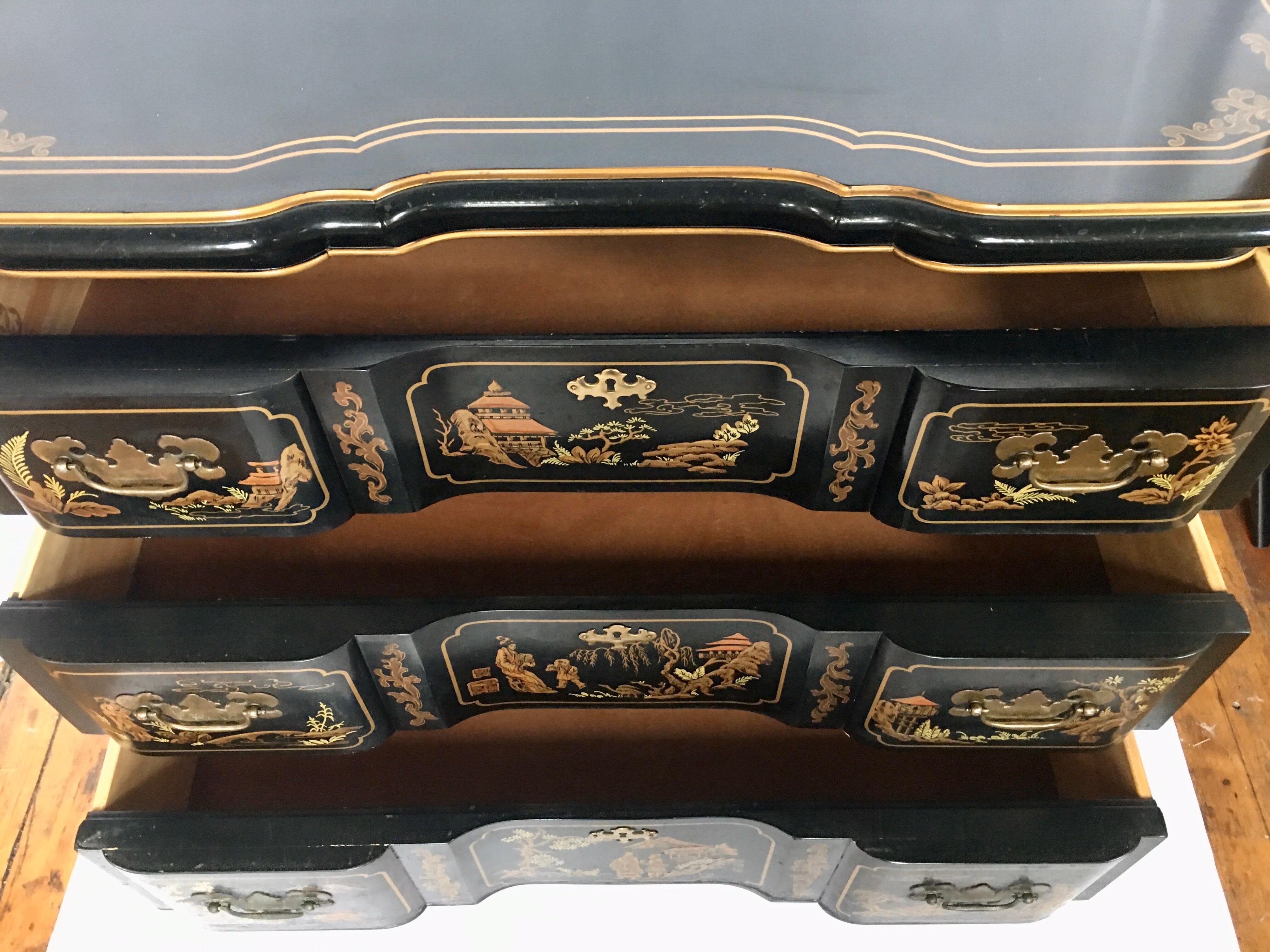 Chinoiserie Asian Style Serpentine Chest Dresser and Wall Mirror Set by Drexel 3