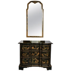Retro Chinoiserie Asian Style Serpentine Chest Dresser and Wall Mirror Set by Drexel