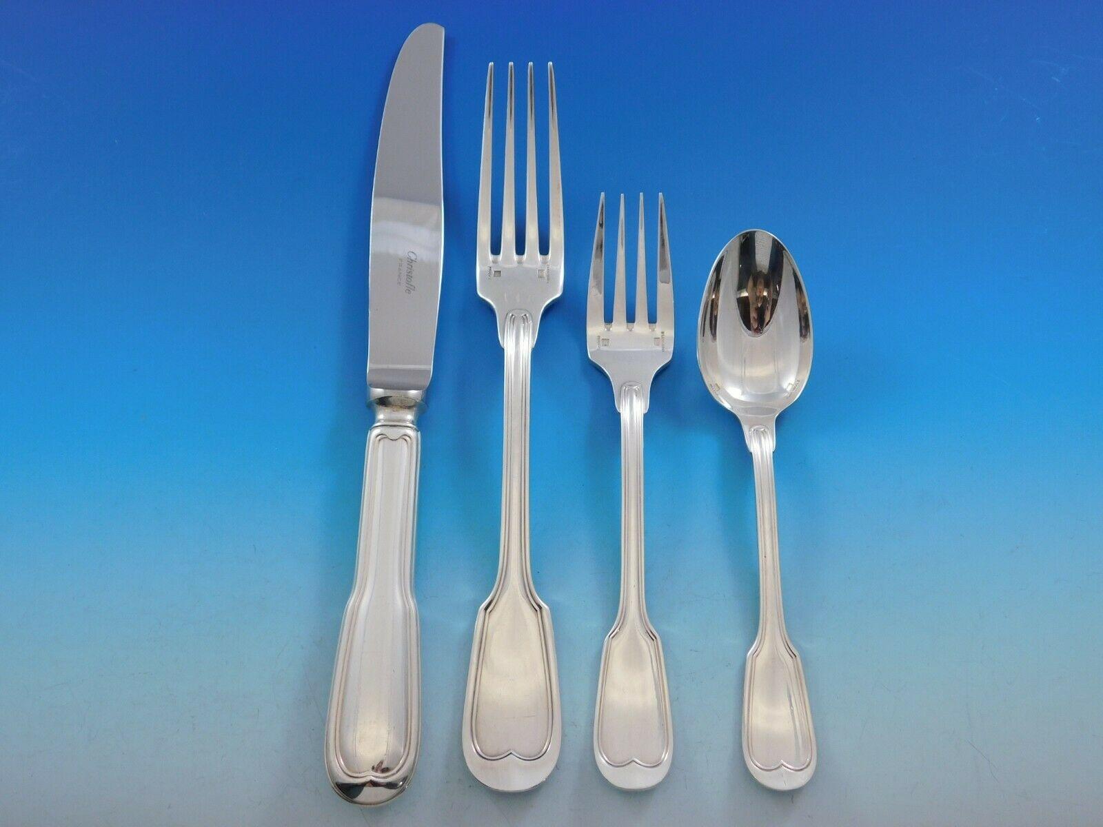 Chinon by Christofle France Silverplate Flatware Service Set 102pc Estate Dinner In Excellent Condition In Big Bend, WI