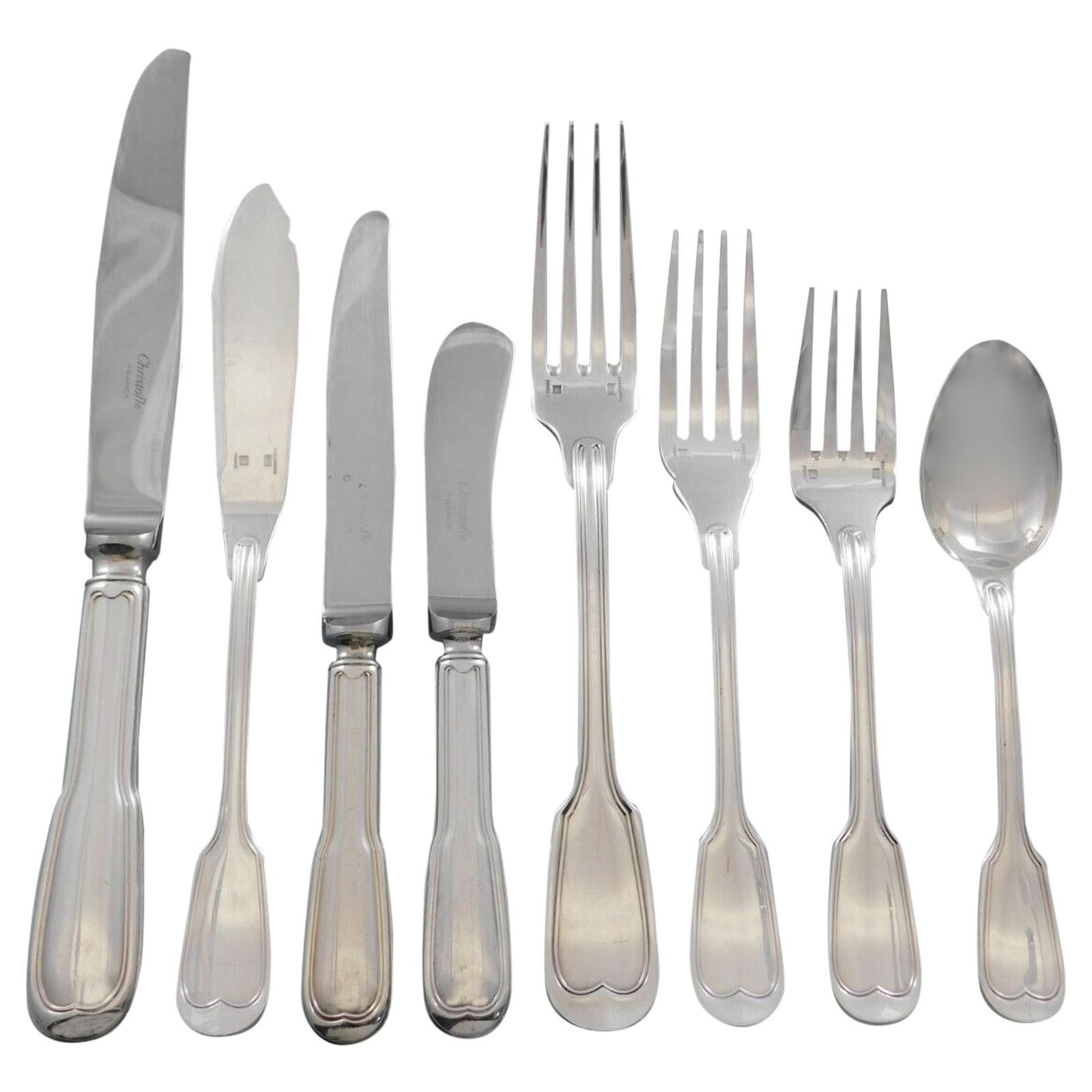 Chinon by Christofle France Silverplate Flatware Service Set 102pc Estate Dinner