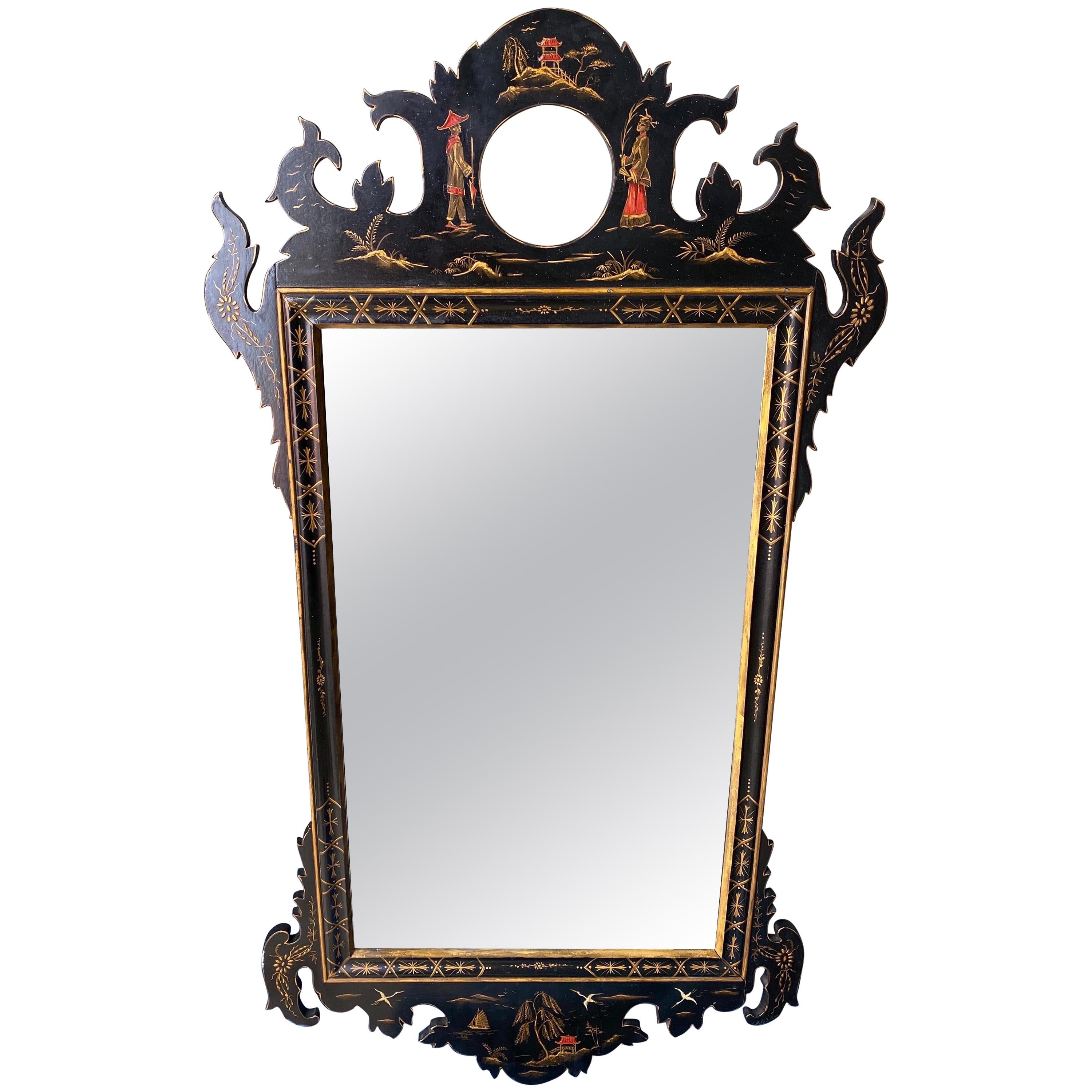 Chinoserie Decorated Mirror For Sale