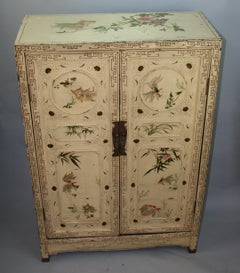 Chinoiserie Hand Painted Cabinet, Hardwood with Brass Details, 1940s