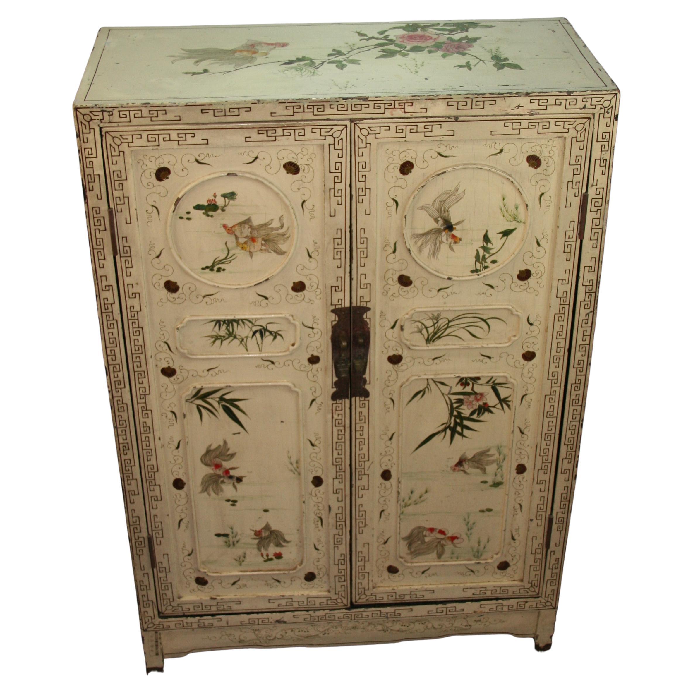 Chinoiserie Hand Painted Cabinet/Bar For Sale