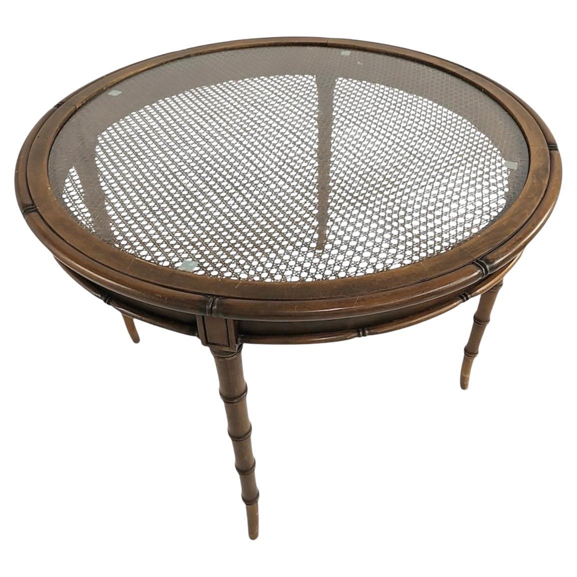 Tavolo da pranzo Chinosorie Faux Bamboo Cane Glass Top Breakfast Game in vendita