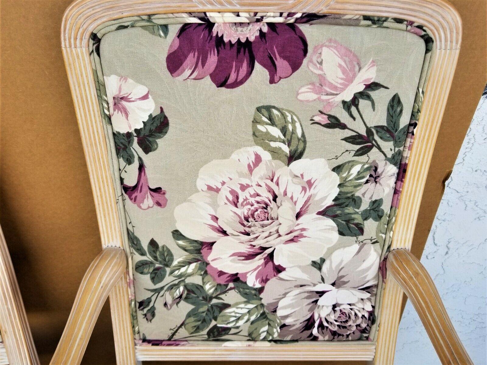 For FULL item description click on CONTINUE READING at the bottom of this page,
Offering One Of Our Recent Palm Beach Estate Fine Furniture Acquisitions Of A 
Solid Blonde Wood Chintz Roses Dining Chairs - Set of 4

Set includes 2 arm and 2 side
