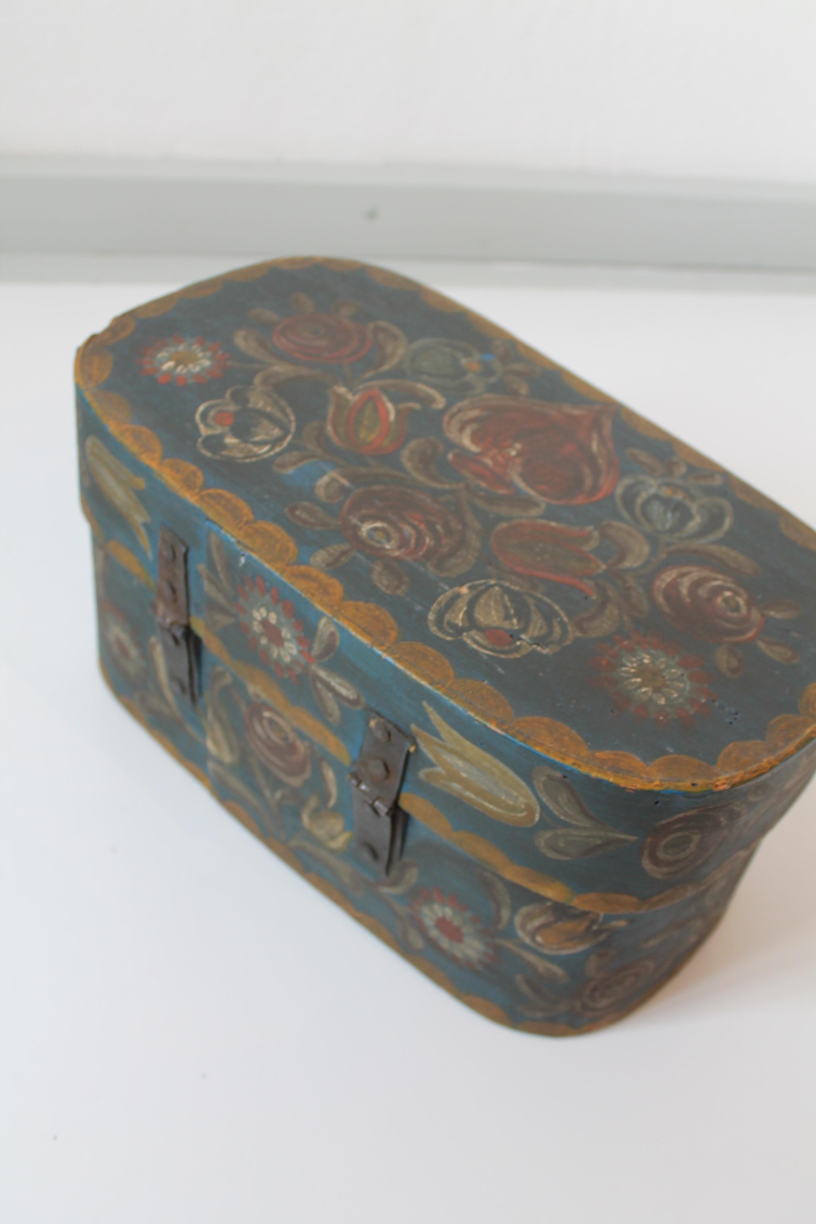 Austrian Chip Box Alpine 18th Century Painted with Flowers