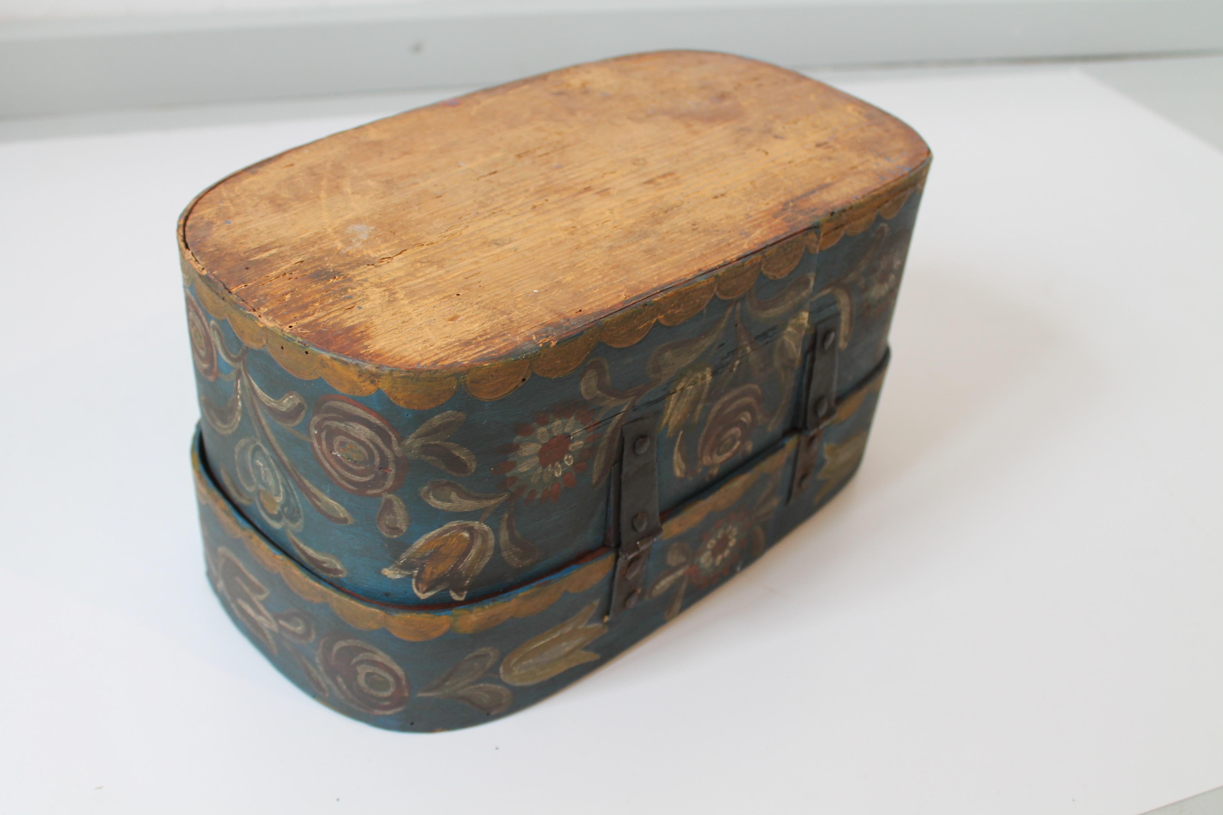 Wood Chip Box Alpine 18th Century Painted with Flowers