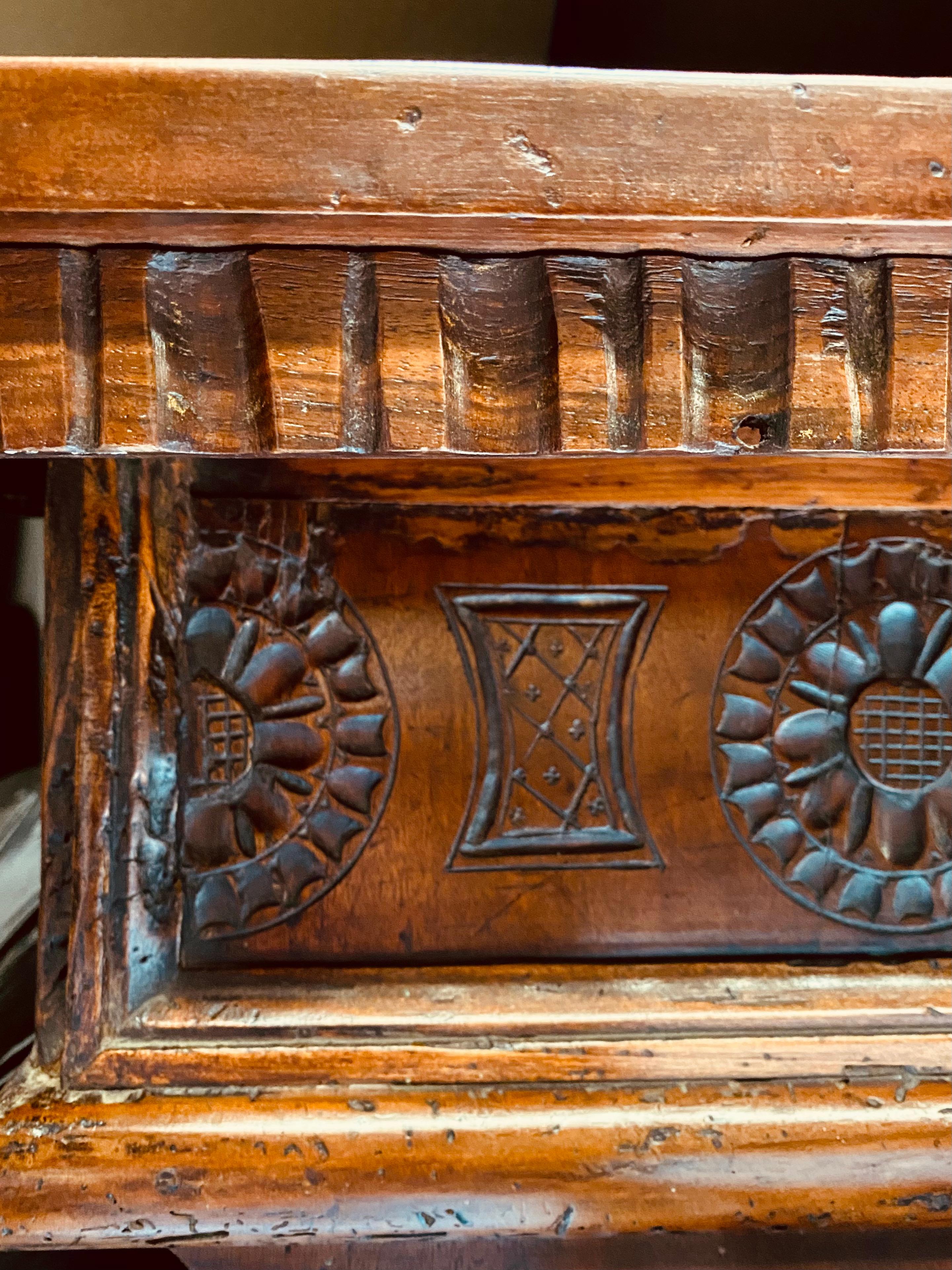 Portuguese 17th Cent. Portugese Chip Carved Desk, w. Portraits of Royalty on top and sides