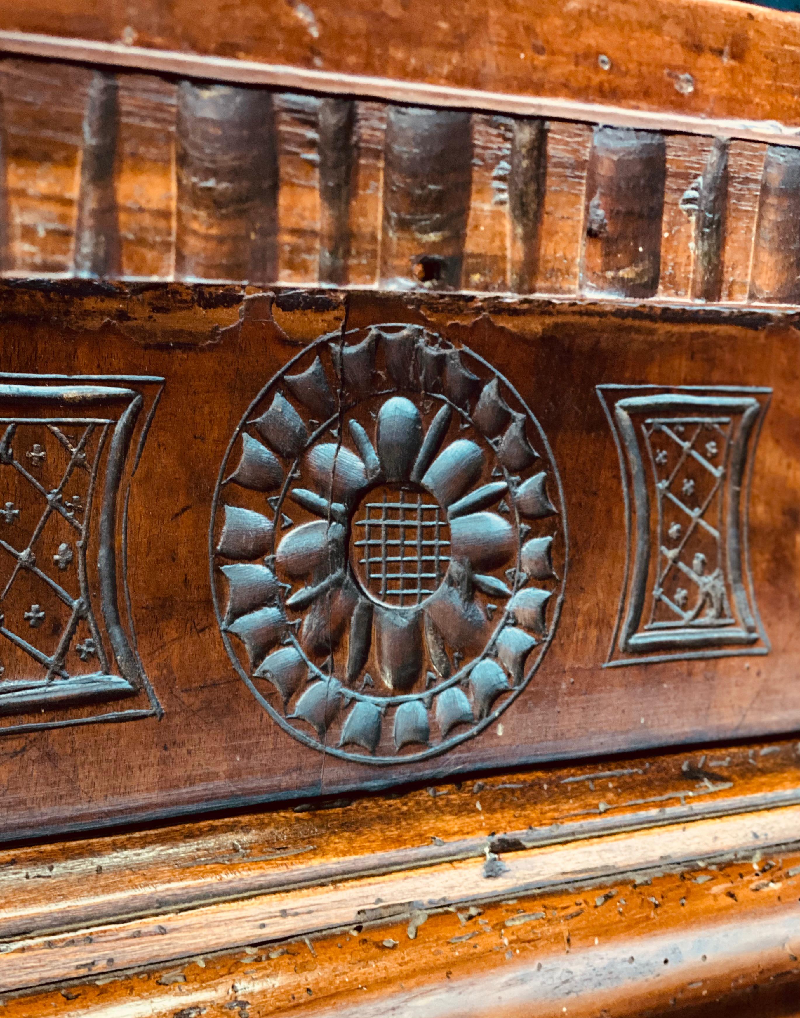 17th Cent. Portugese Chip Carved Desk, w. Portraits of Royalty on top and sides 1