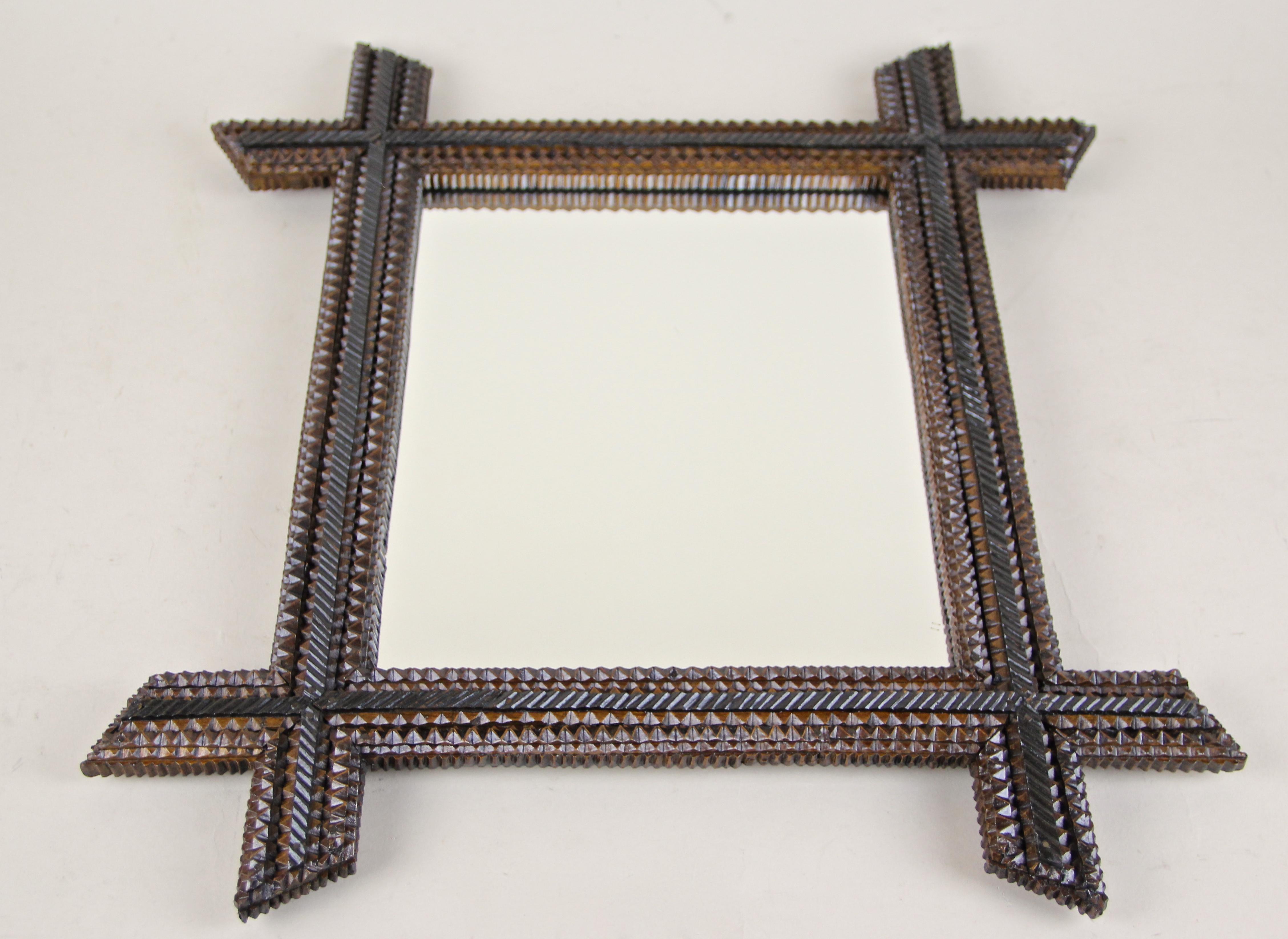 Chip Carved Rustic Tramp Art Wall Mirror, Austria, circa 1880 For Sale 3