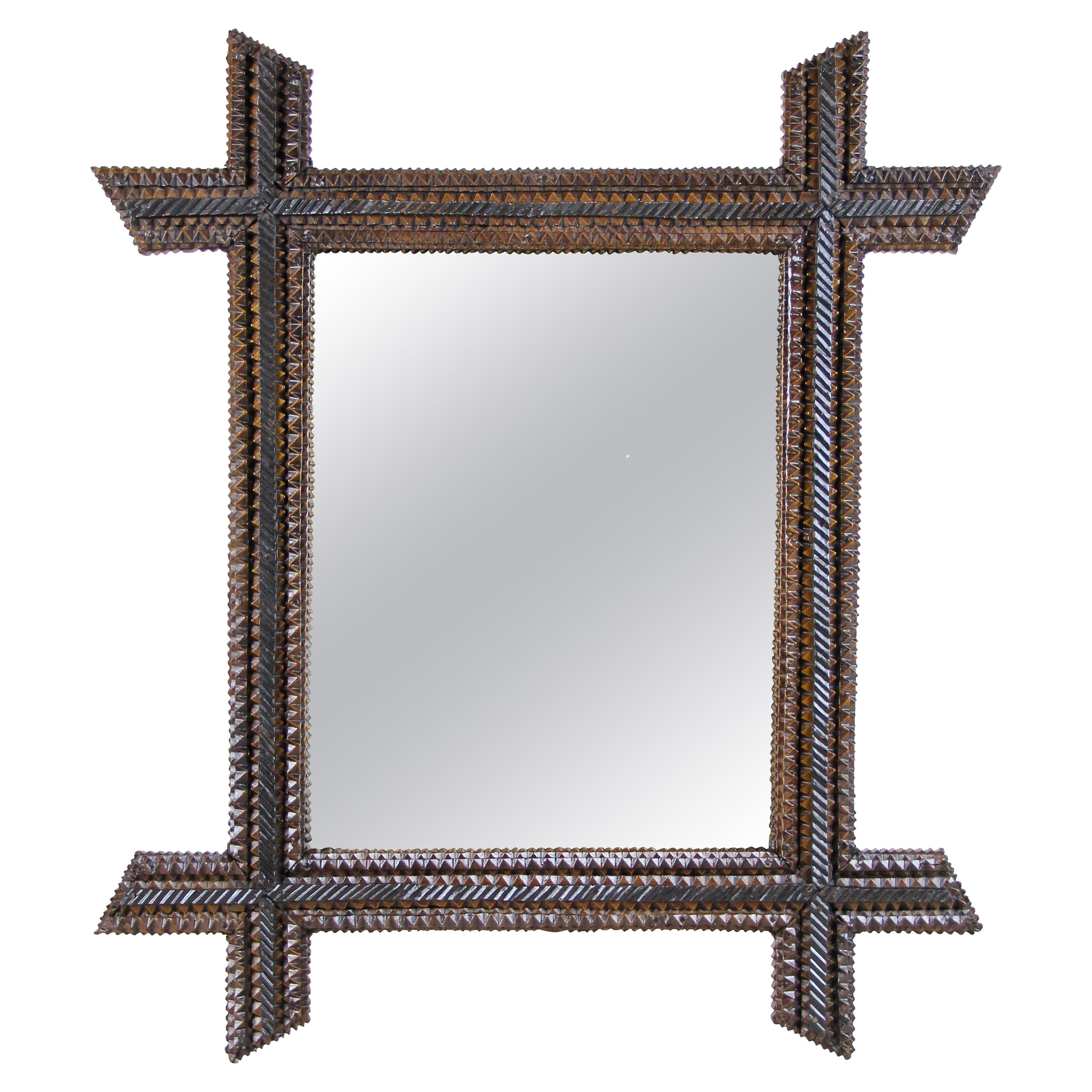 Chip Carved Rustic Tramp Art Wall Mirror, Austria, circa 1880 For Sale