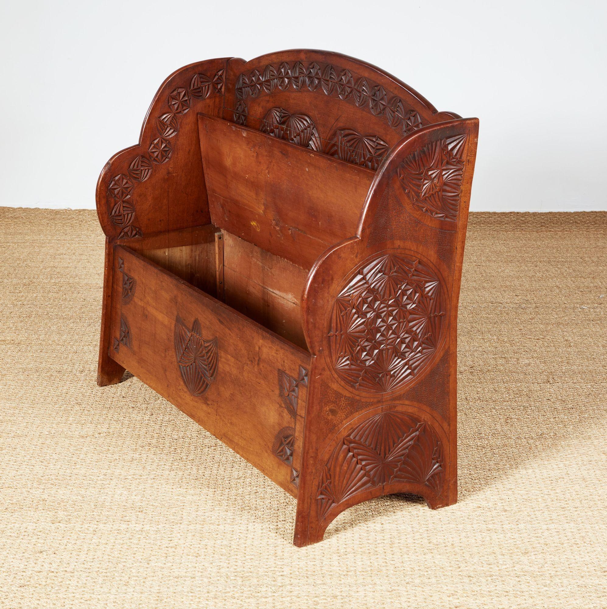 Chip Carved Settle Bench For Sale 7