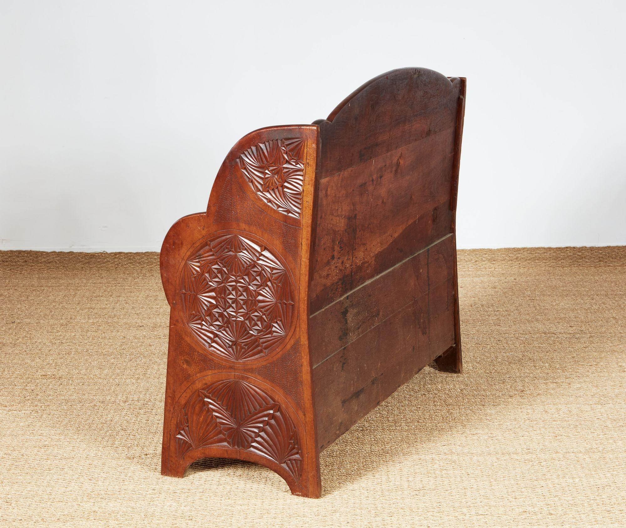 Chip Carved Settle Bench For Sale 11