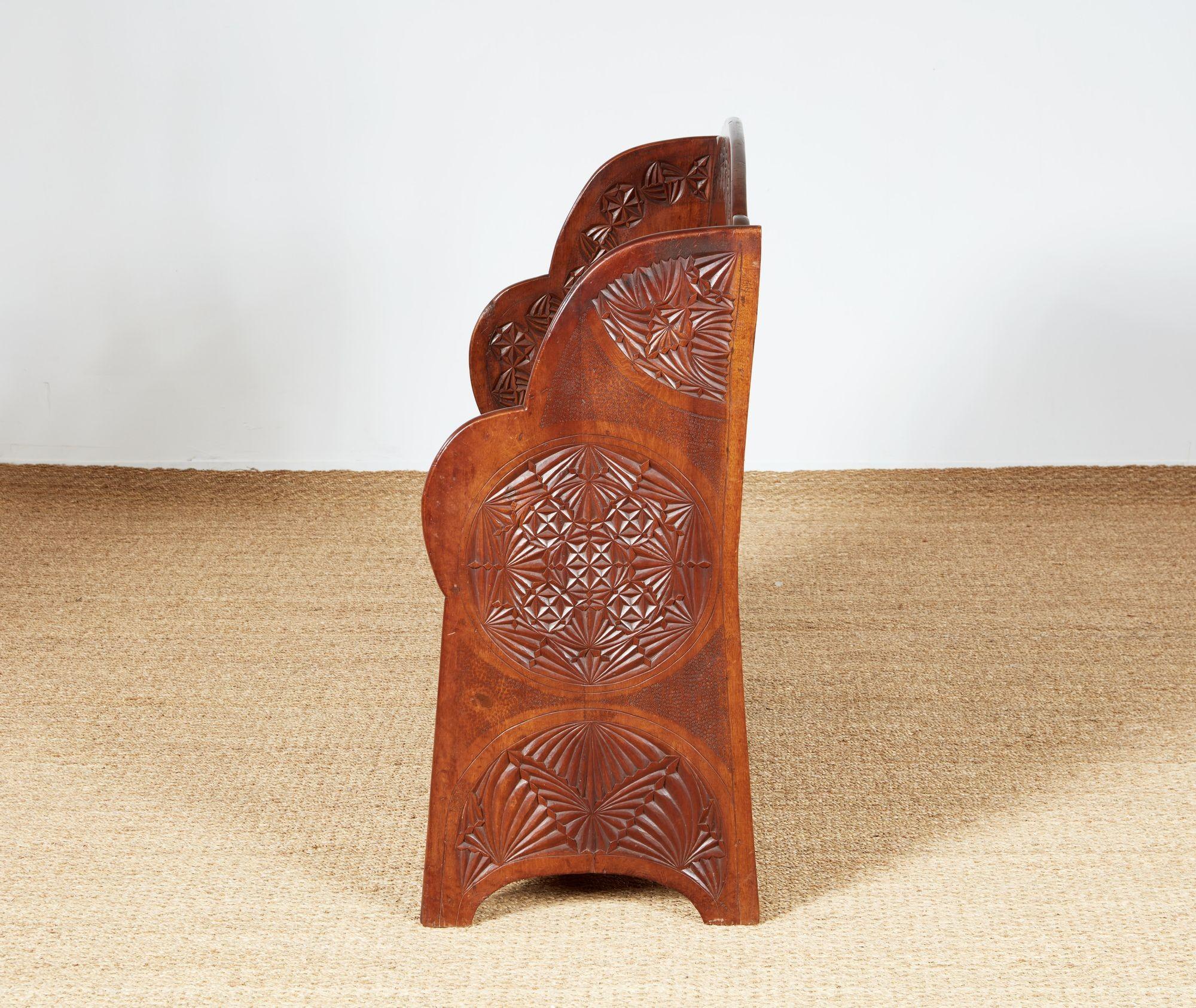 Chip Carved Settle Bench For Sale 1