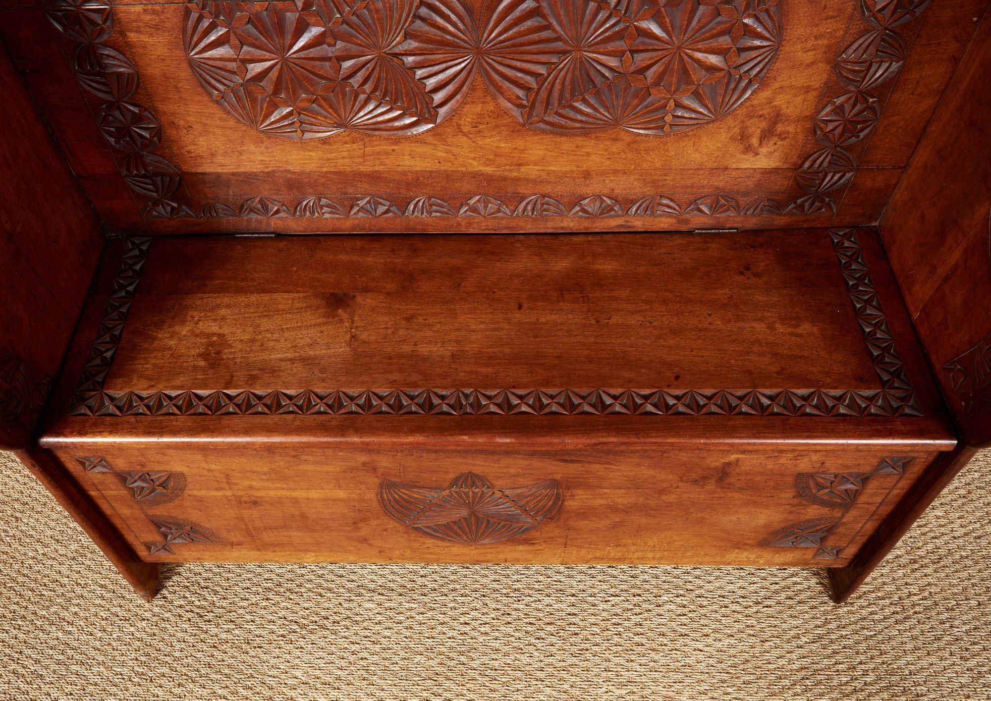 Chip Carved Settle Bench For Sale 2