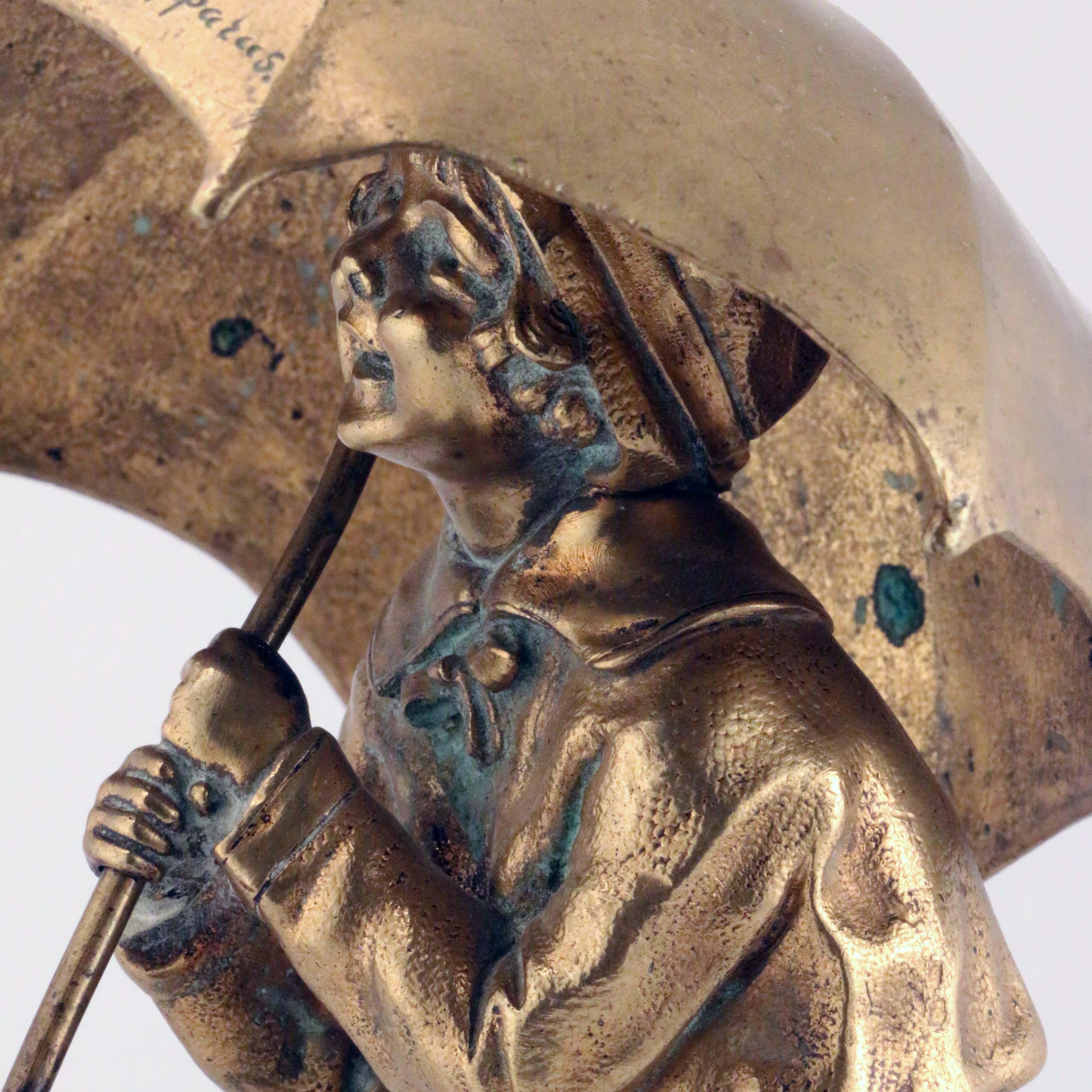 Chiparus Bronze Figure, Girl with Umbrella For Sale 8