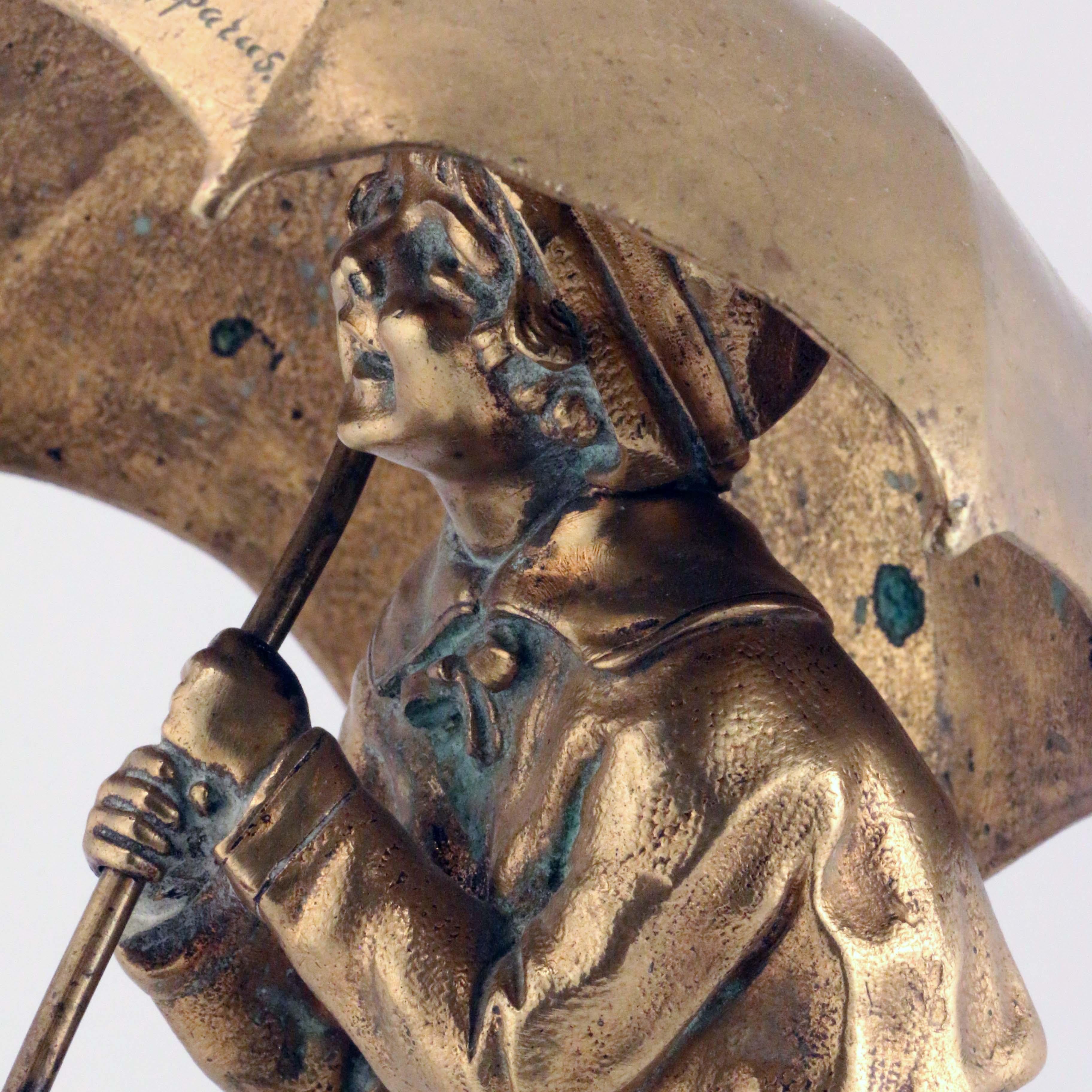 Figura in bronzo di Chiparus, Ragazza con ombrello in vendita 7
