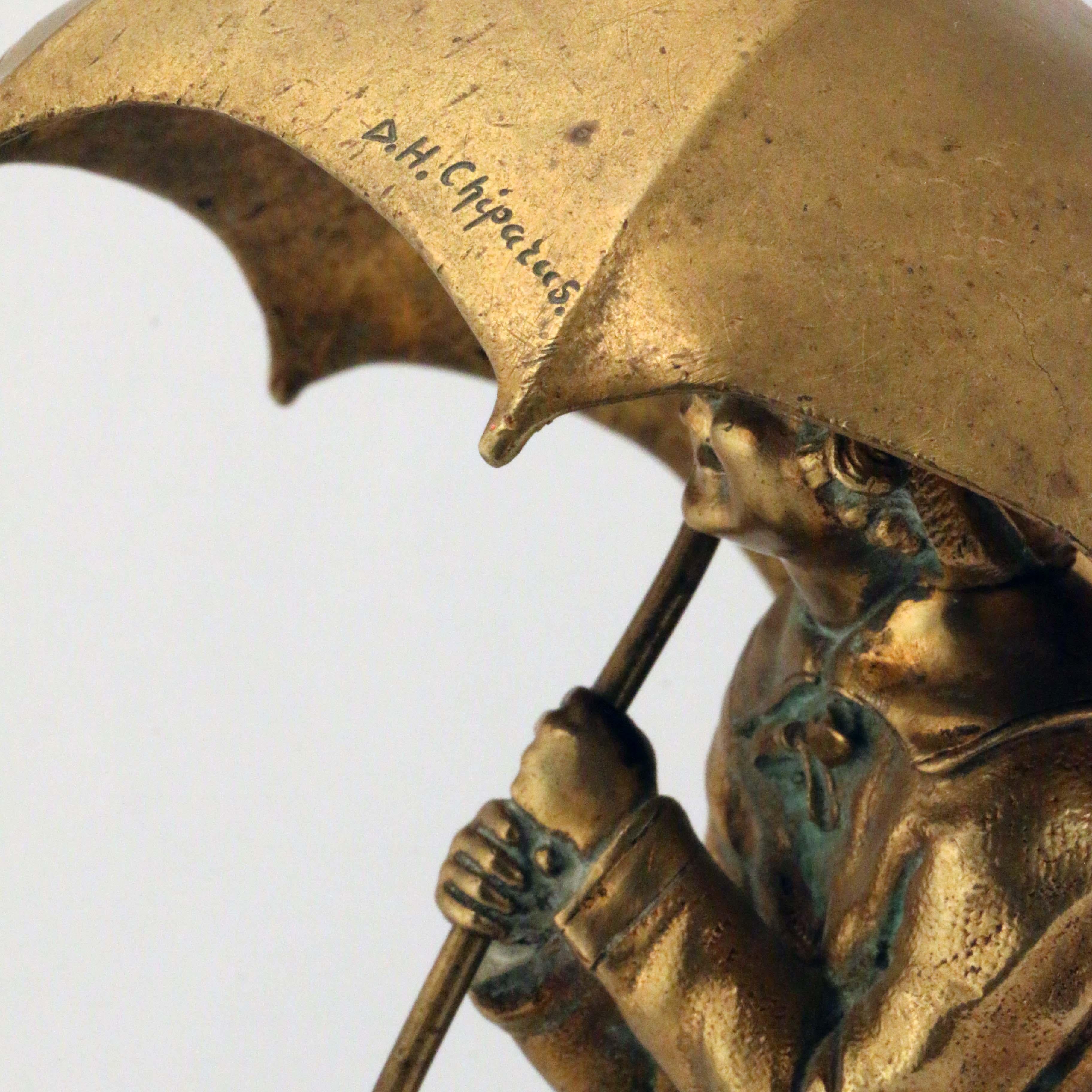 Chiparus Bronzefigur, Mädchen mit Umbrella (Französisch) im Angebot