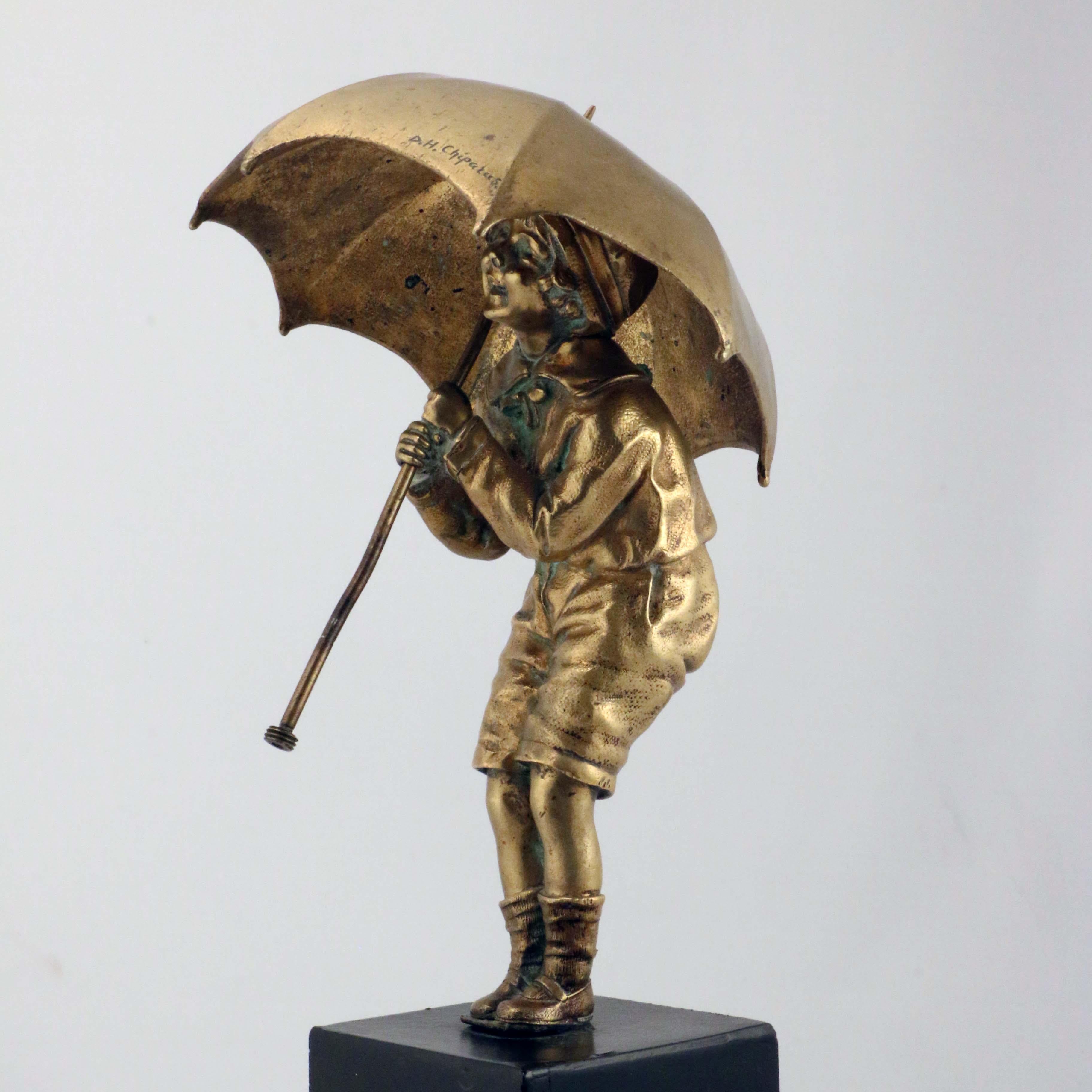 Chiparus Bronze Figure, Girl with Umbrella For Sale 1