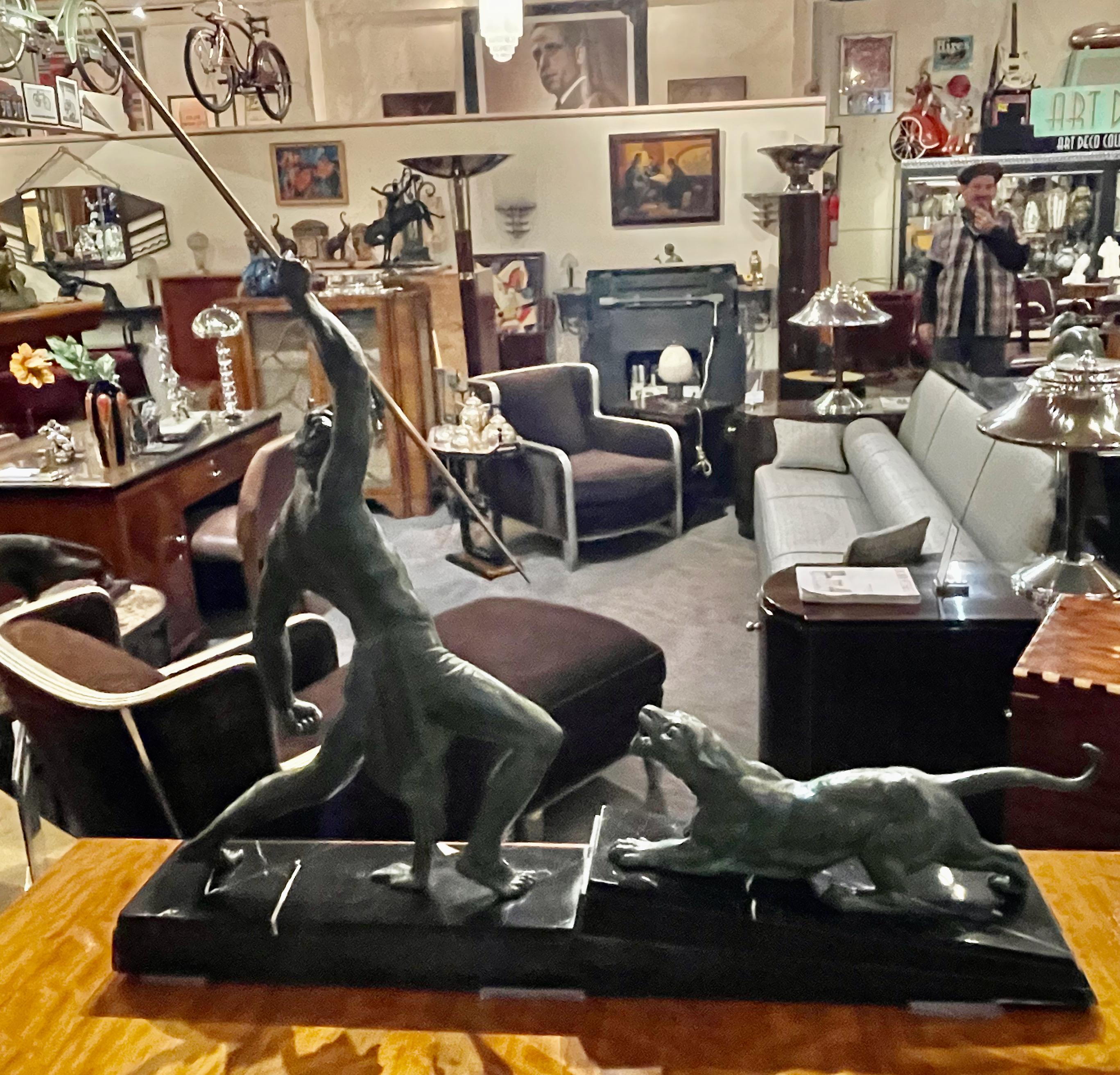 Chiparus 'The Hunter' Large Art Deco Sculpture with Panther, 1930 For Sale 1