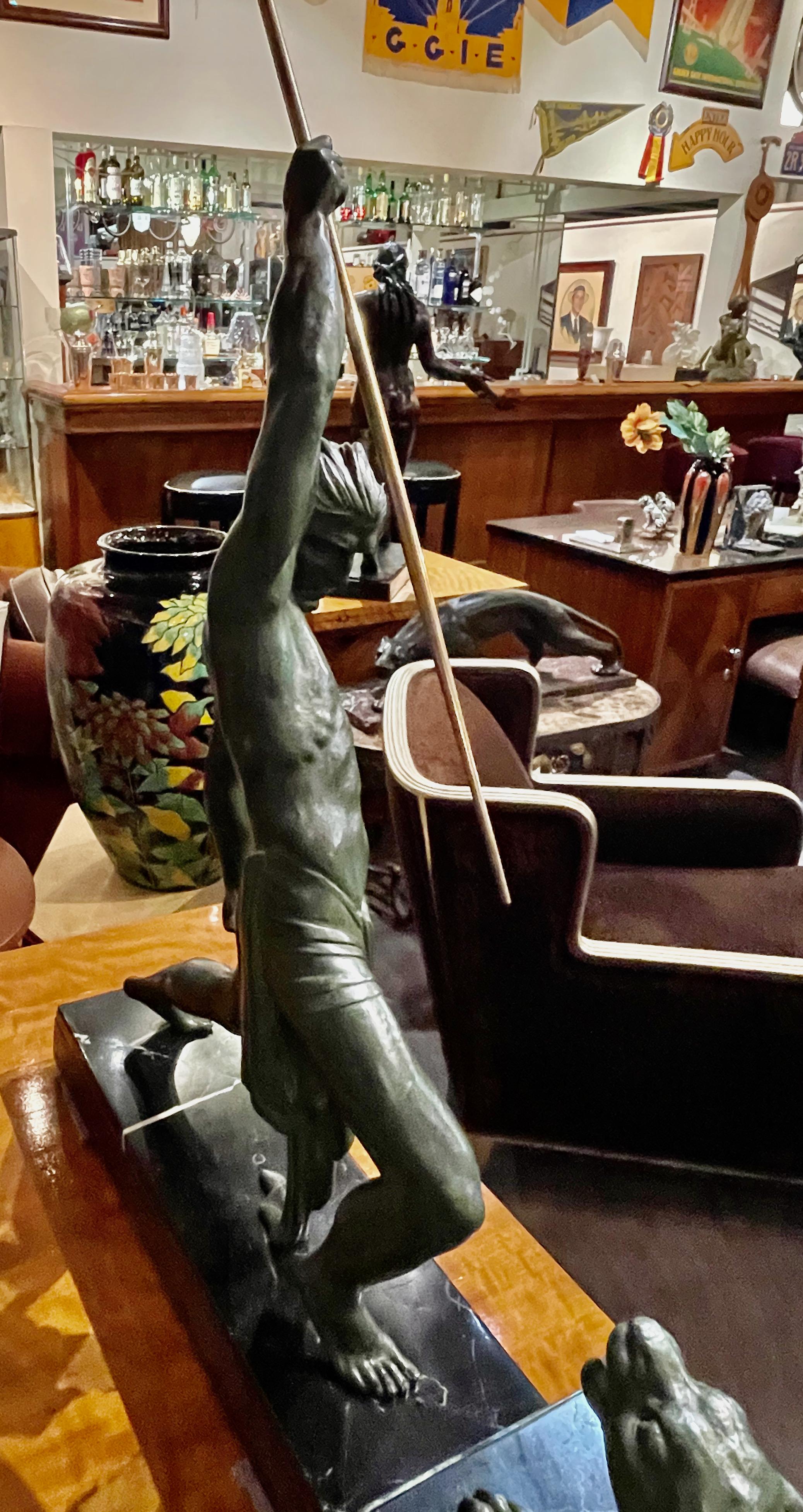 Chiparus 'The Hunter' Large Art Deco Sculpture with Panther, 1930 For Sale 2