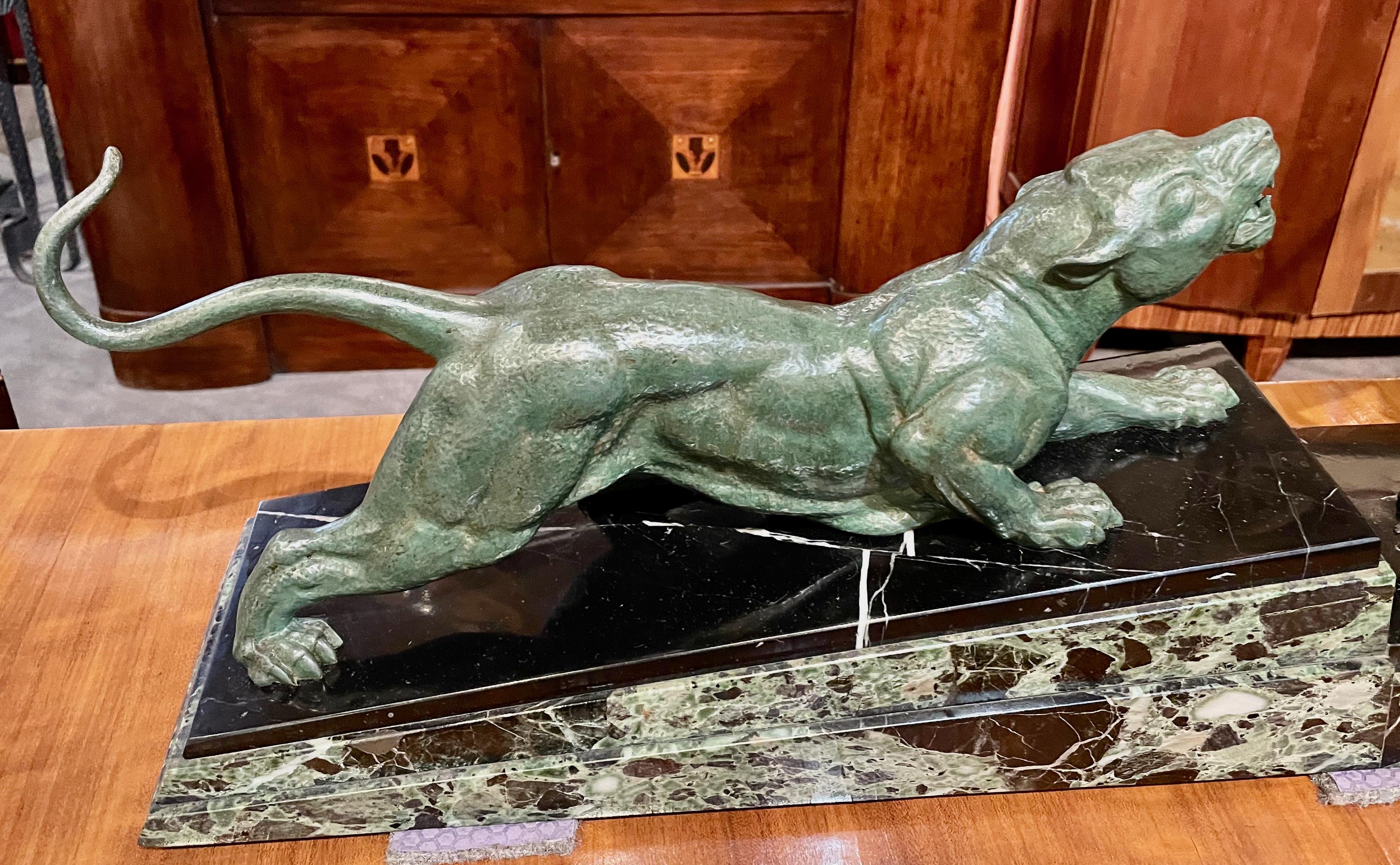 French Chiparus 'The Hunter' Large Art Deco Sculpture with Panther, 1930 For Sale