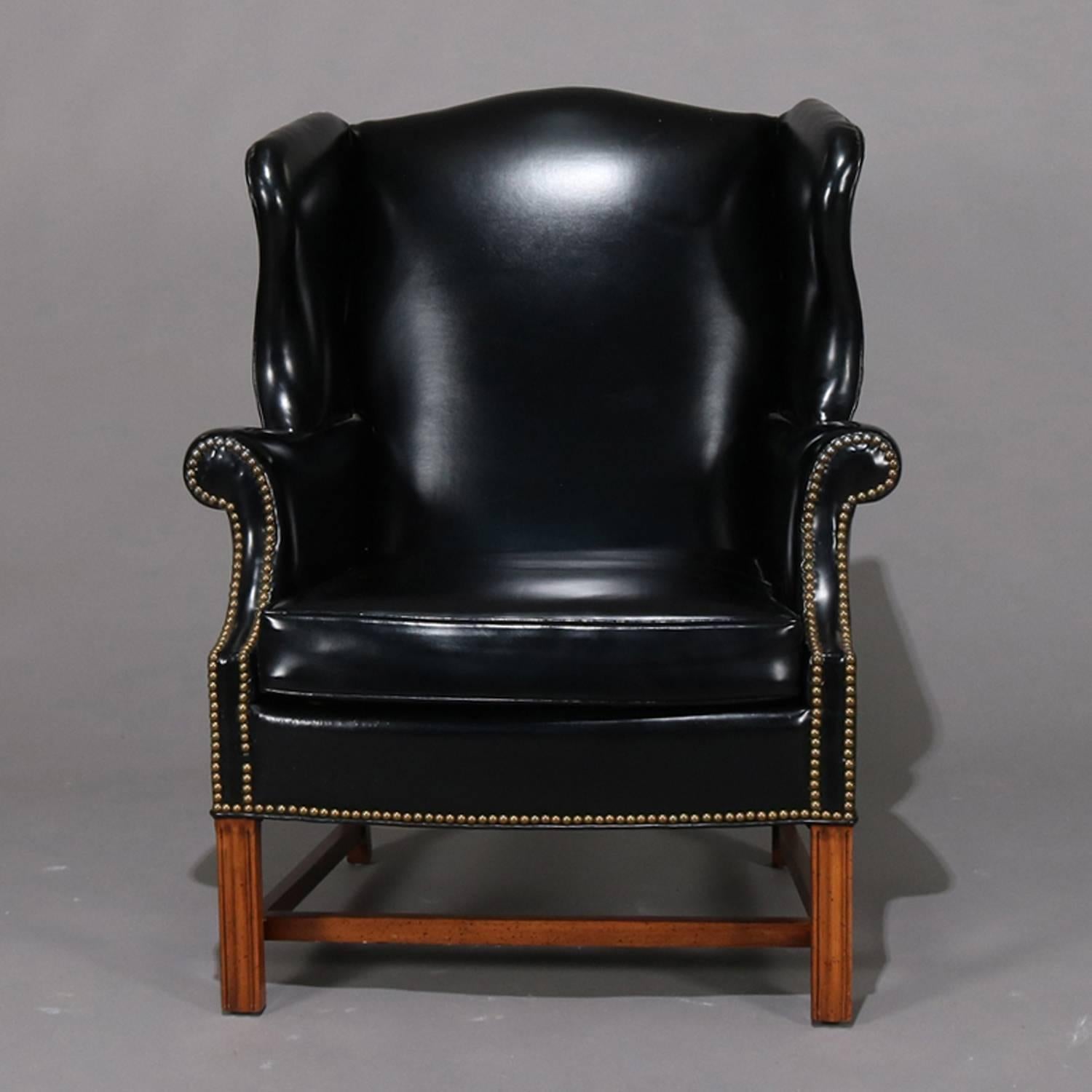 Chippedale Style Fireside Wingback Armchair, Black, 20th Century 3