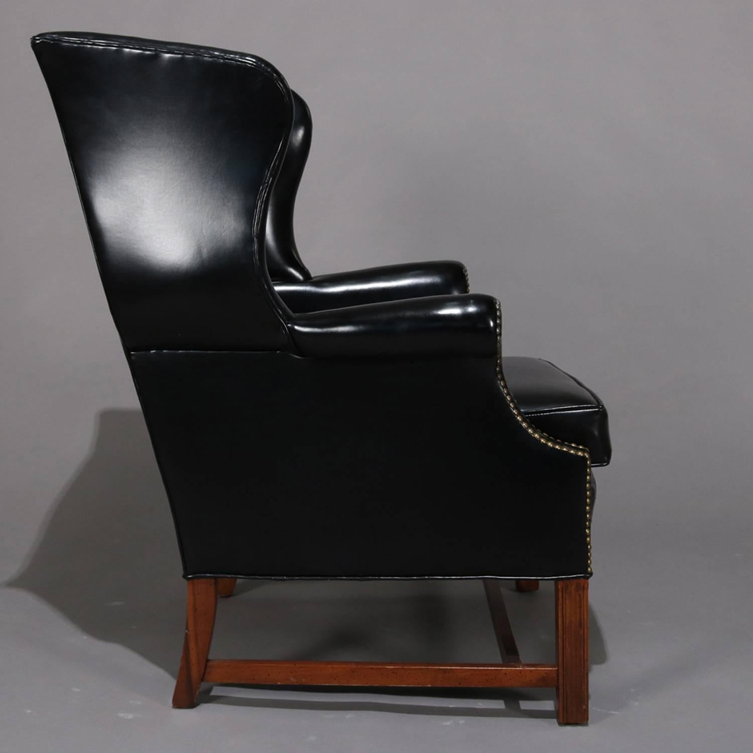 American Chippedale Style Fireside Wingback Armchair, Black, 20th Century