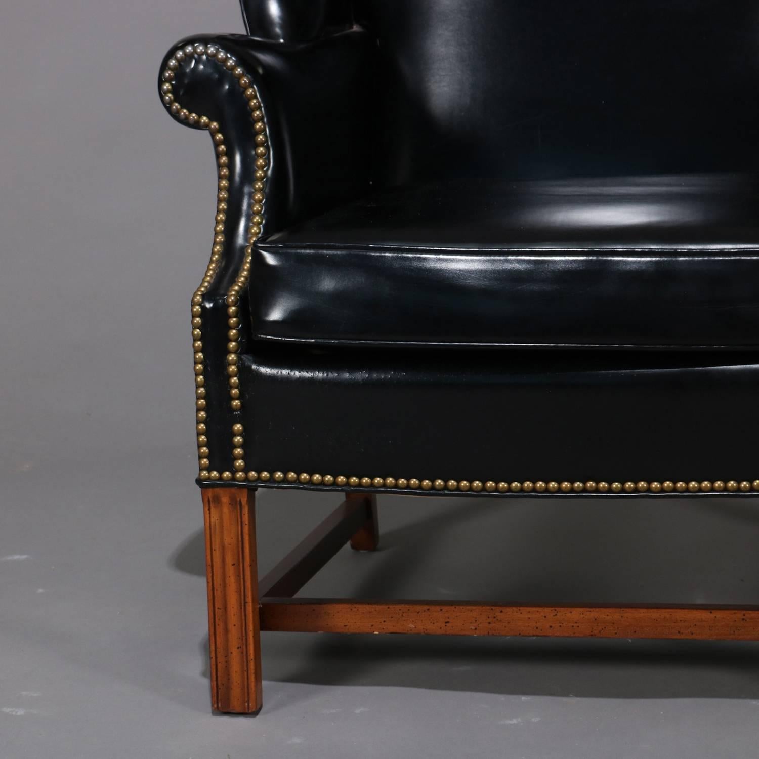 Chippedale Style Fireside Wingback Armchair, Black, 20th Century In Good Condition In Big Flats, NY