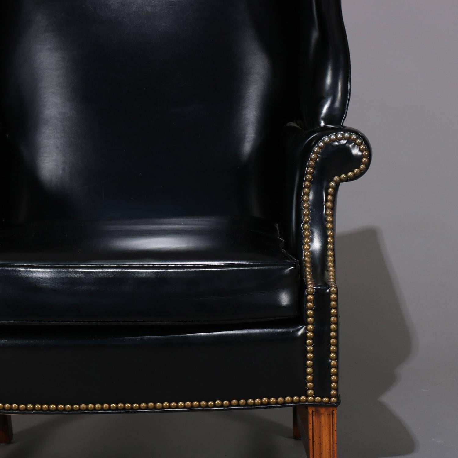 Brass Chippedale Style Fireside Wingback Armchair, Black, 20th Century