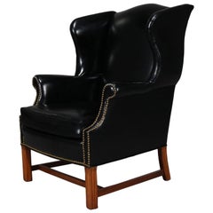 Chippedale Style Fireside Wingback Armchair, Black, 20th Century